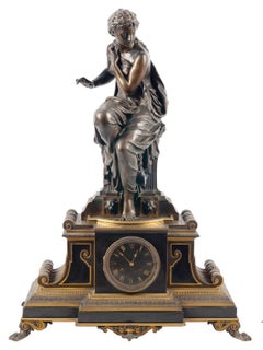 Large 19th Century, French Bronze Clock Set by H. Dumaige