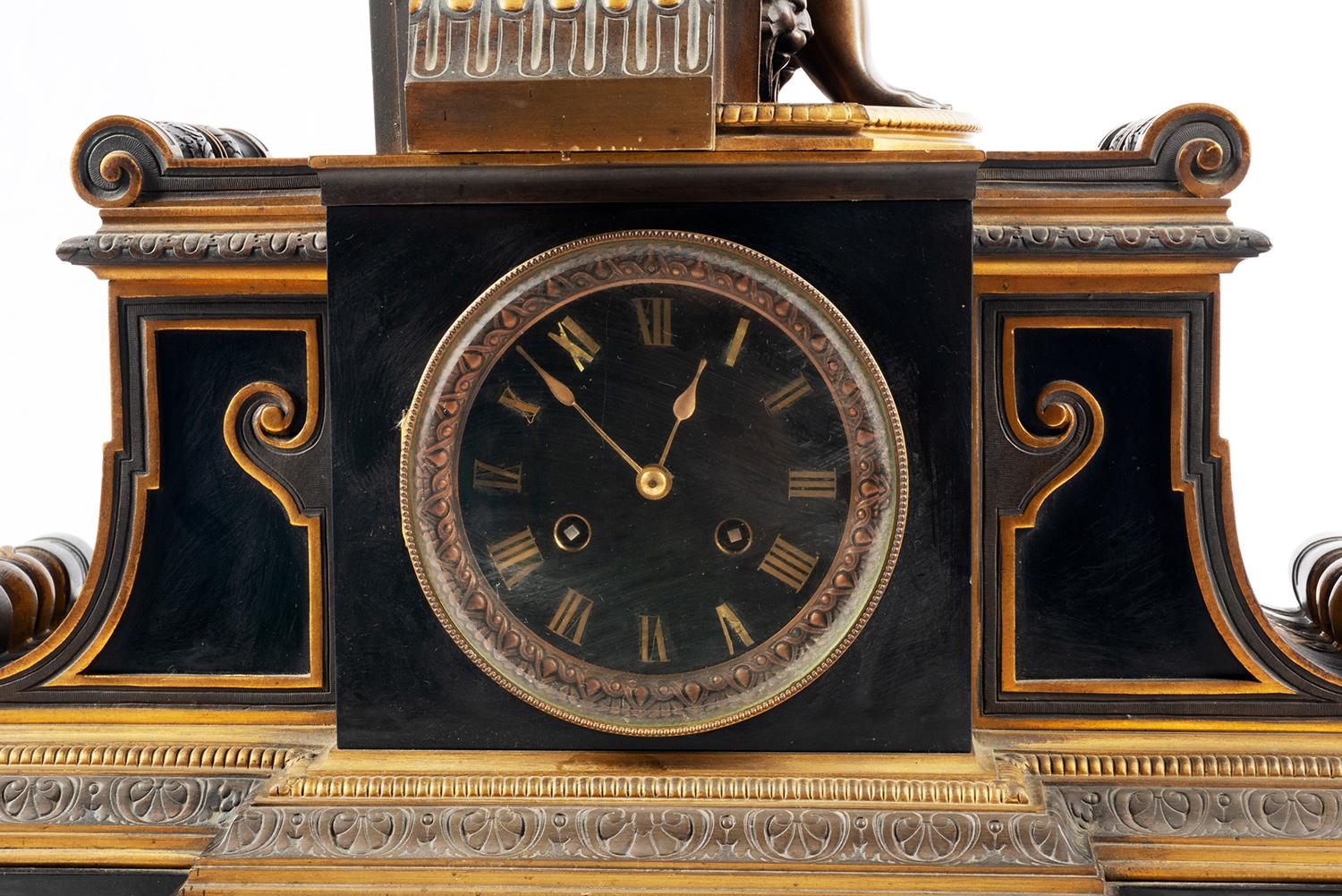 Large 19th Century, French Bronze Clock Set by H. Dumaige 1