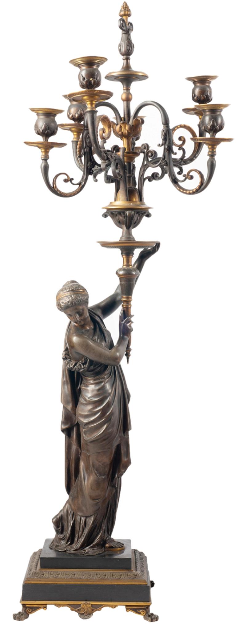 Large 19th Century, French Bronze Clock Set by H. Dumaige 2