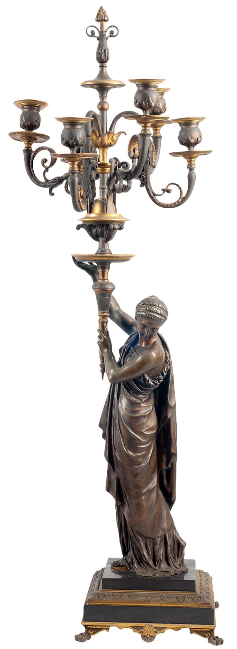 Large 19th Century, French Bronze Clock Set by H. Dumaige 3