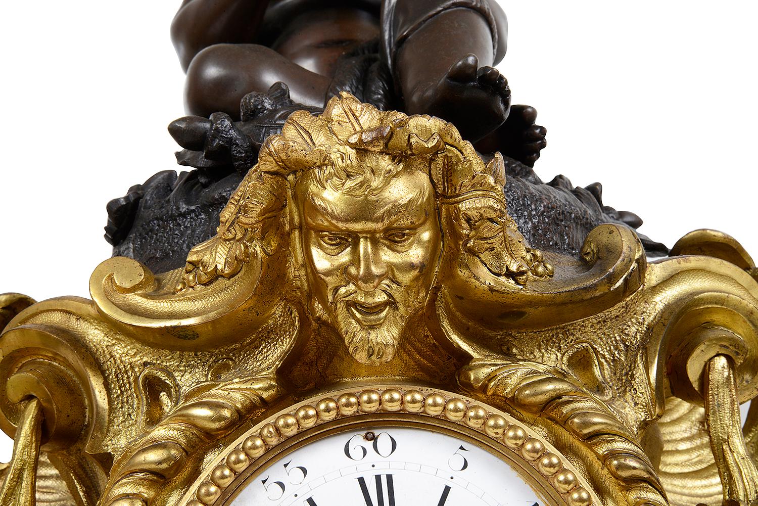 Large 19th Century French Bronze Clock Set In Good Condition For Sale In Brighton, Sussex