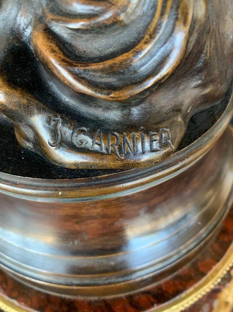 Large 19th Century French Bronze Clock Signed by Jean Garnier For Sale 4