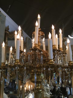 Large 19th  c. French Bronze Doré and Crystal 19-Light Torchieres/candelabrum