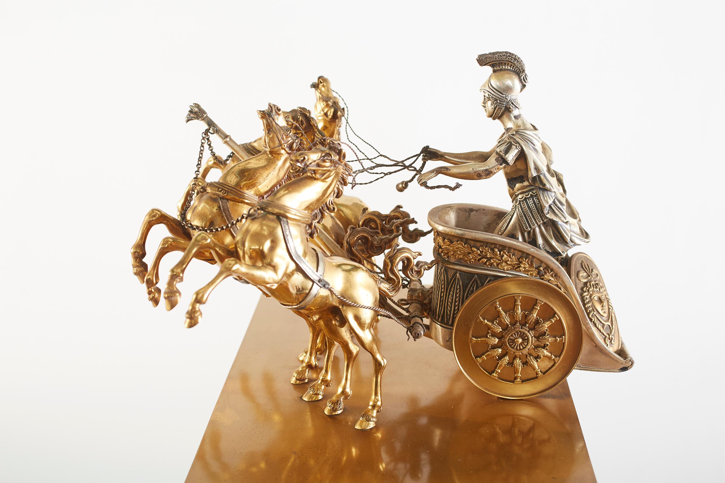Large 19th Century French Bronze Figural Chariot Clock For Sale 3