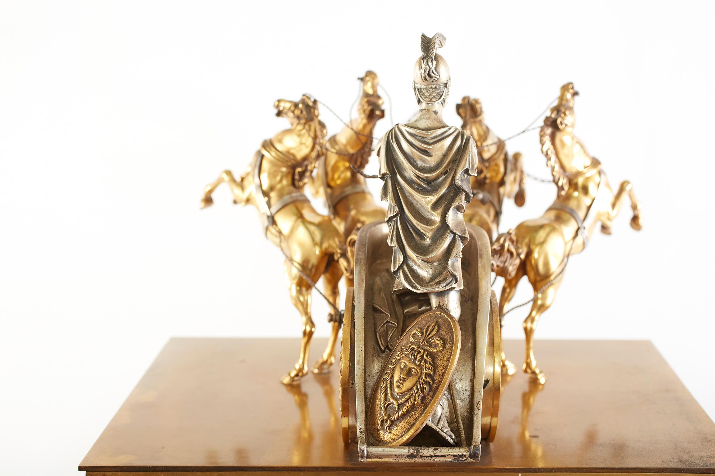 Large 19th Century French Bronze Figural Chariot Clock For Sale 3