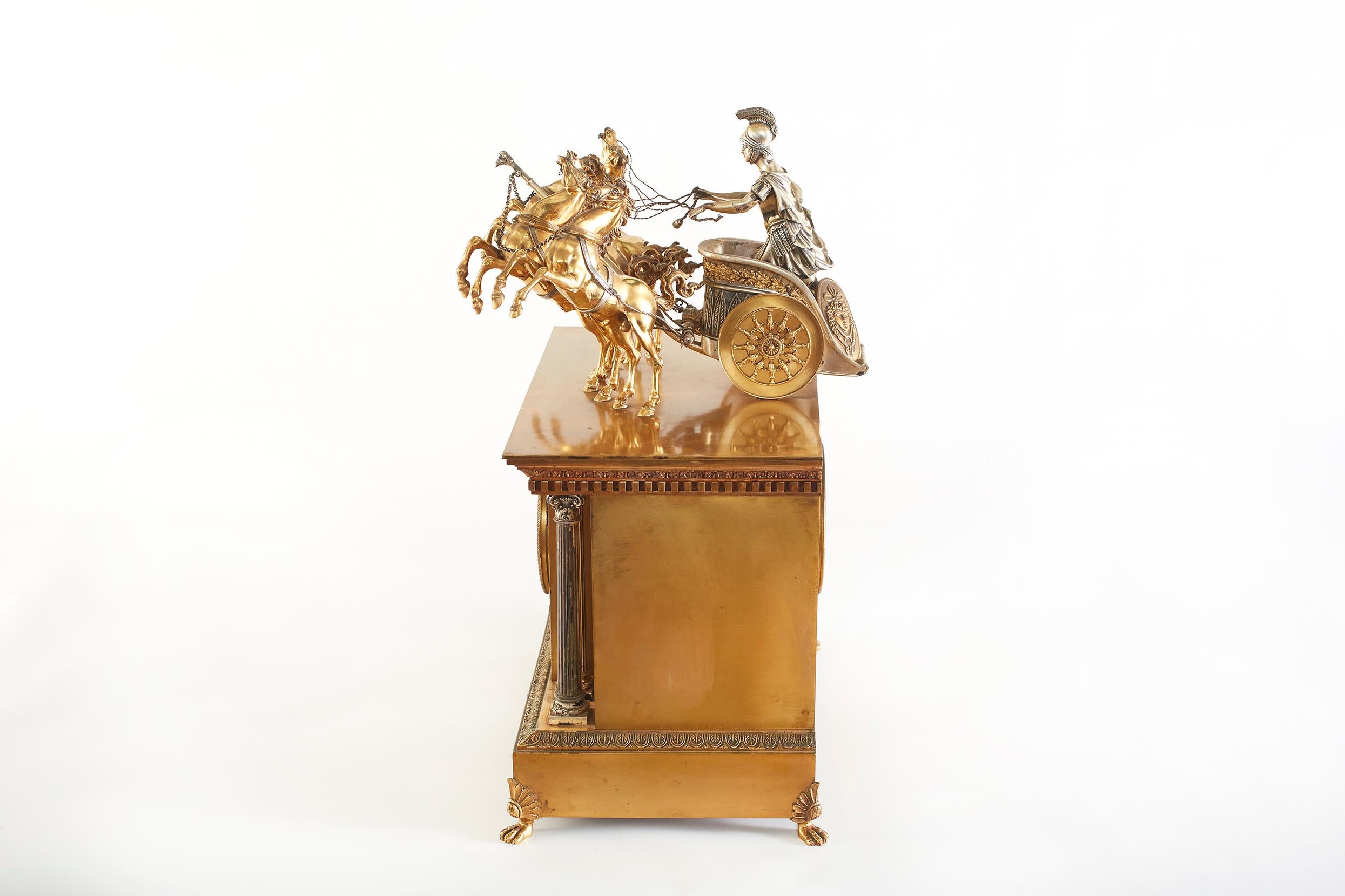 Large 19th Century French Bronze Figural Chariot Clock For Sale 7