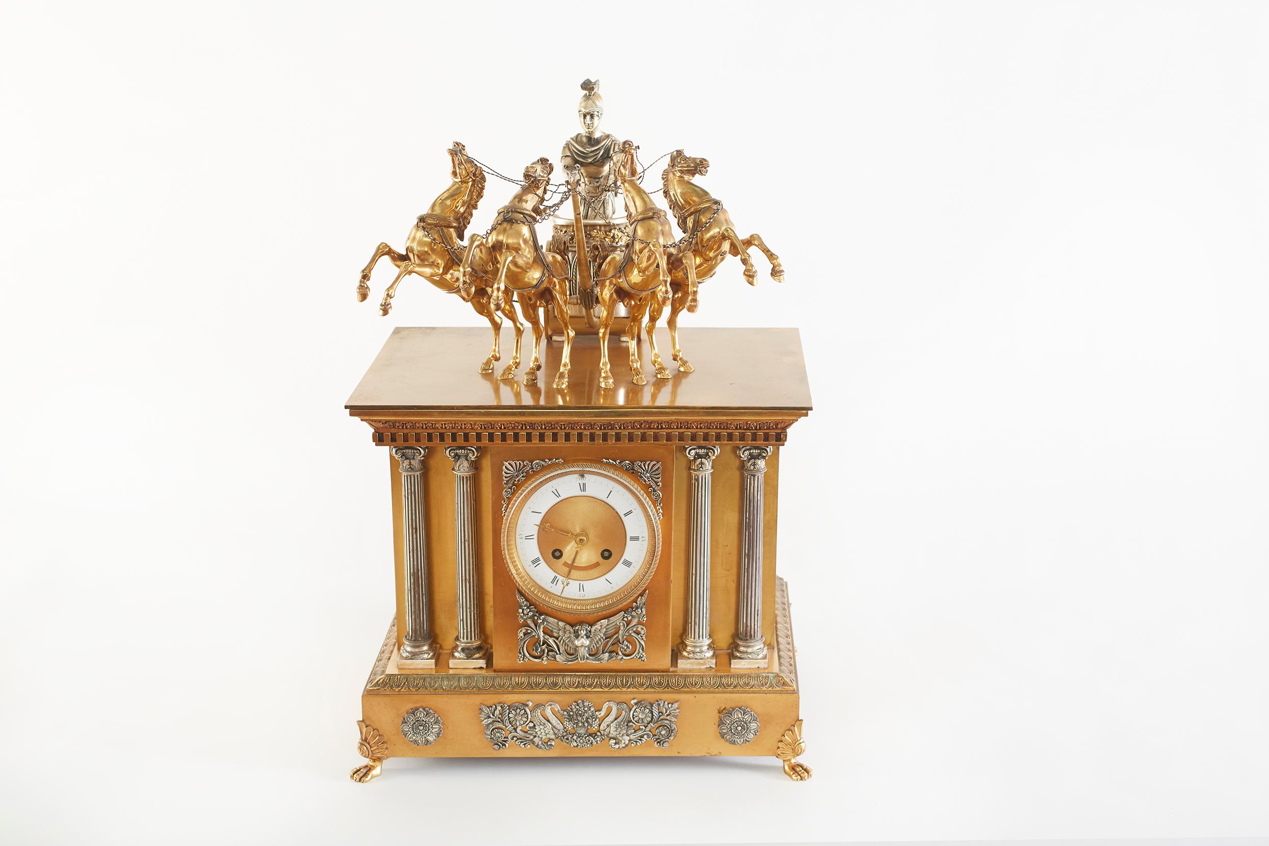 Large 19th Century French Bronze Figural Chariot Clock For Sale 8