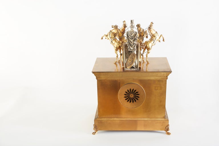 Gilt Large 19th Century French Bronze Figural Chariot Clock For Sale