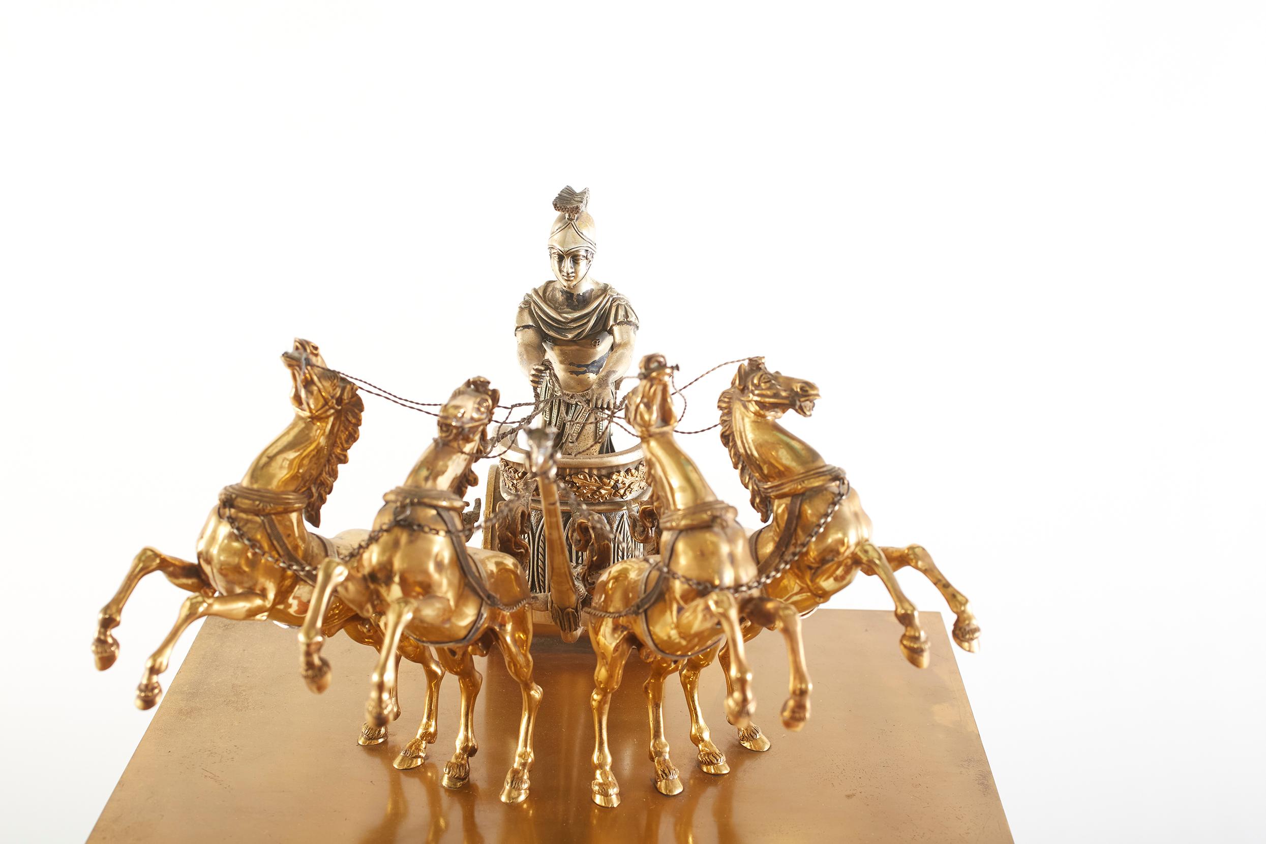 Gilt Large 19th Century French Bronze Figural Chariot Clock For Sale