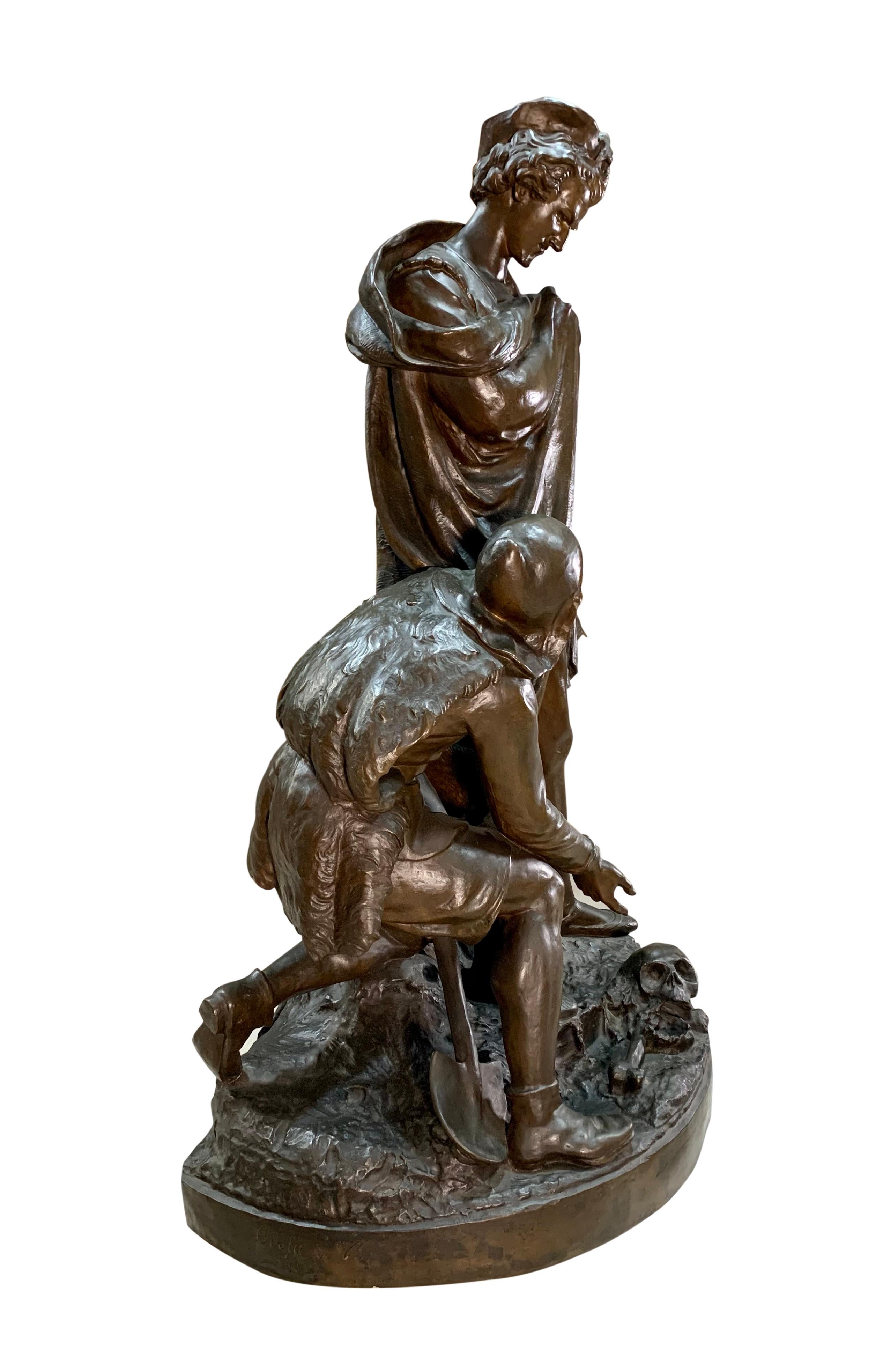 Großer französischer Bronzedruck „Prince Hamlet & der Gravedigger, Shakespeare“ aus dem 19. Jahrhundert im Angebot 5