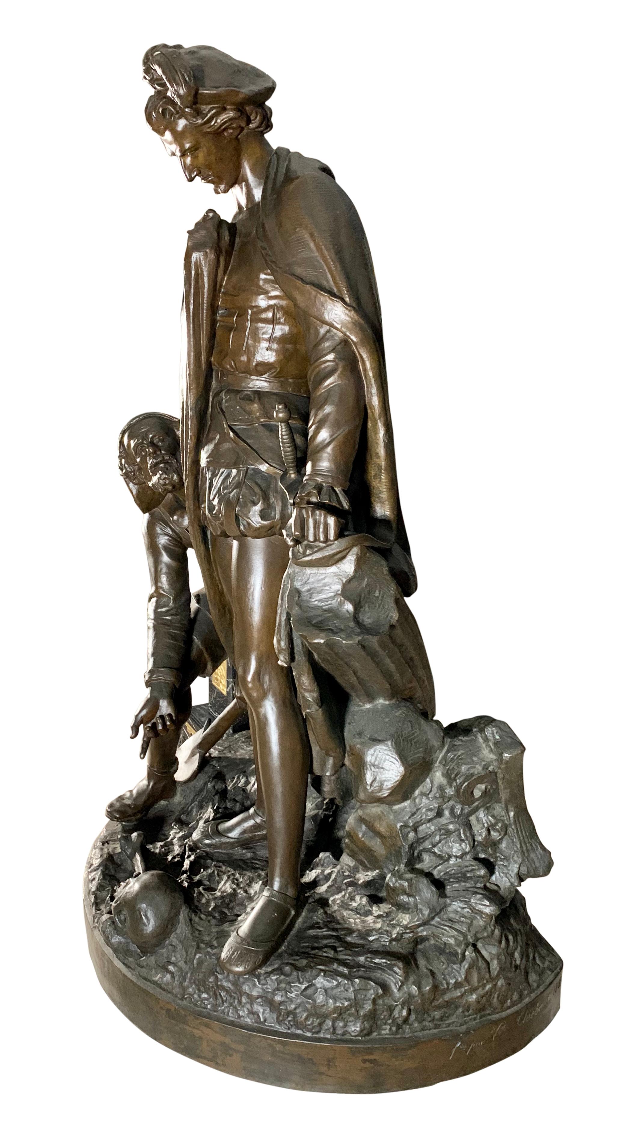 Großer französischer Bronzedruck „Prince Hamlet & der Gravedigger, Shakespeare“ aus dem 19. Jahrhundert (Französisch) im Angebot