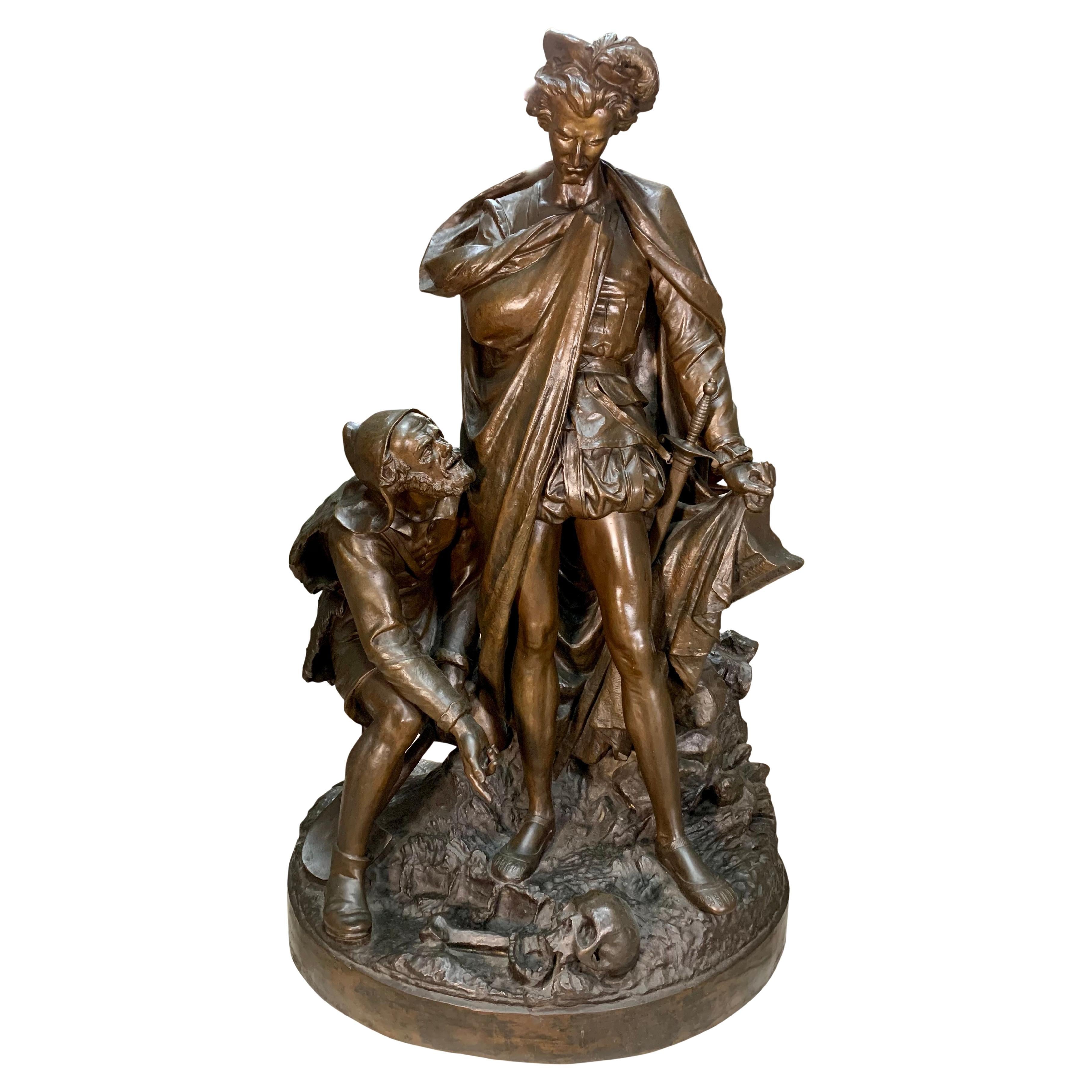 Large 19th Century French Bronze "Prince Hamlet & the Gravedigger, Shakespeare" For Sale