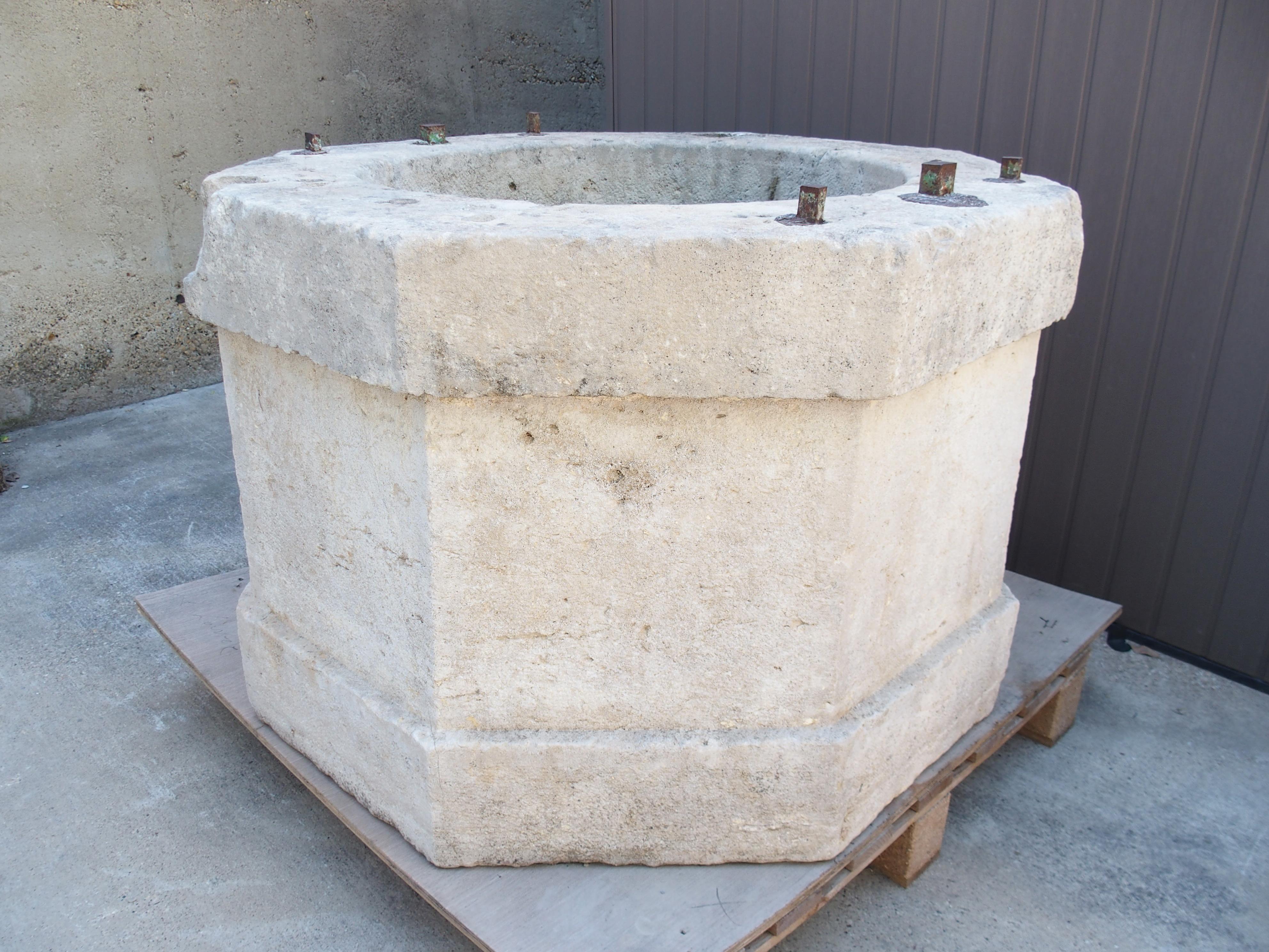 Large 19th Century French Burgundy Limestone Well Head finished “A La Boucharde” For Sale 6
