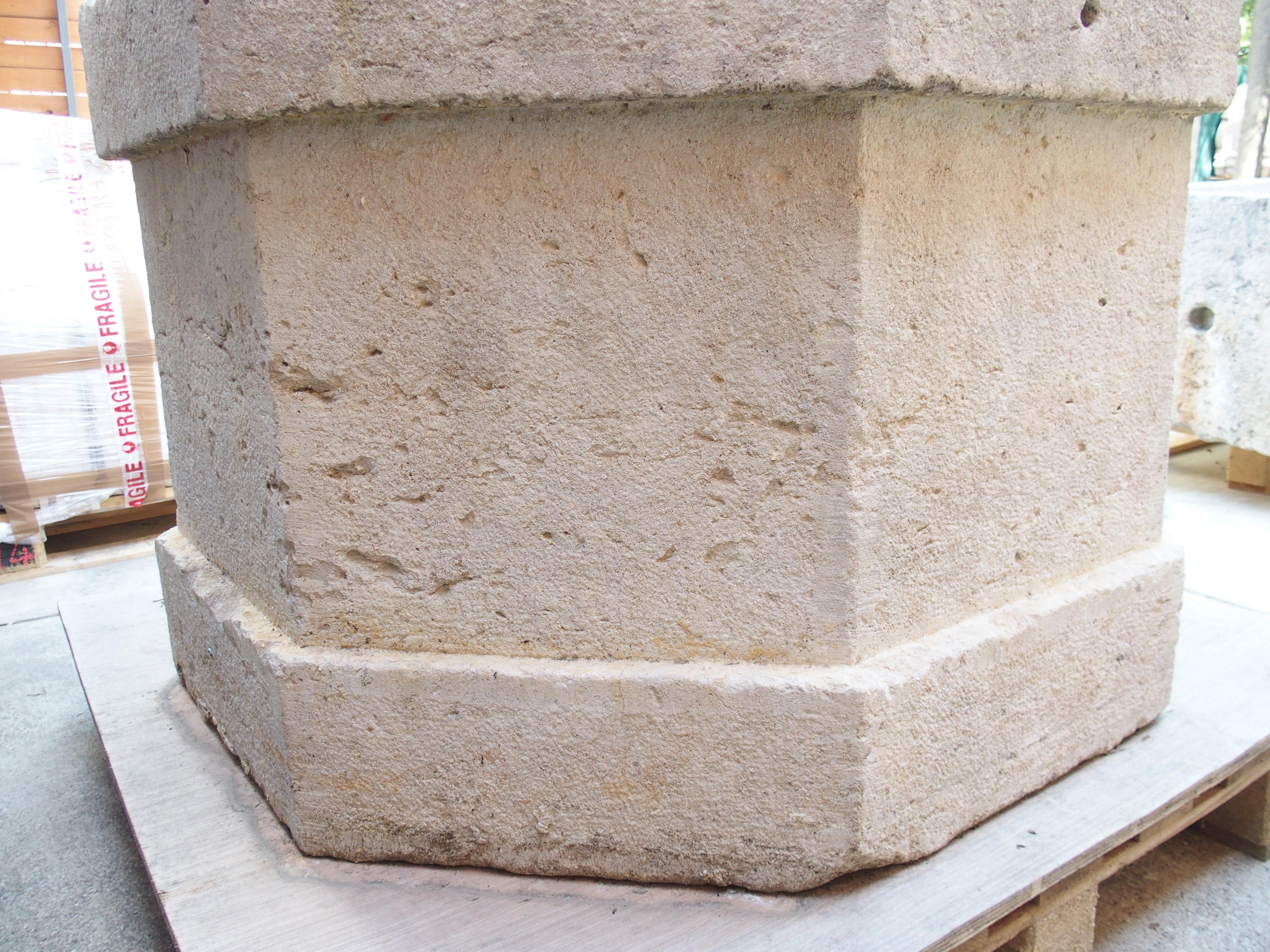 Large 19th Century French Burgundy Limestone Well Head finished “A La Boucharde” For Sale 8