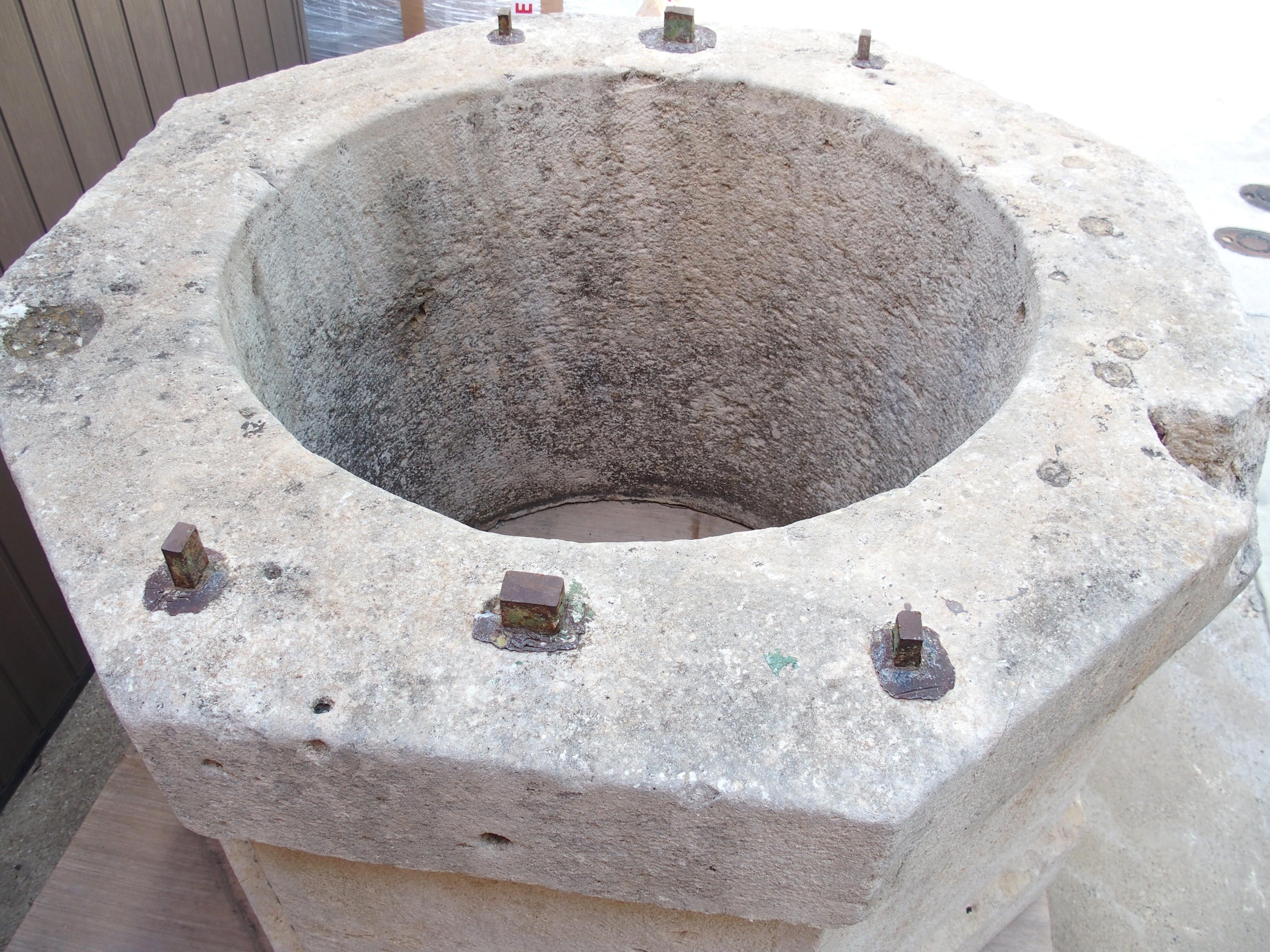 Large 19th Century French Burgundy Limestone Well Head finished “A La Boucharde” For Sale 9