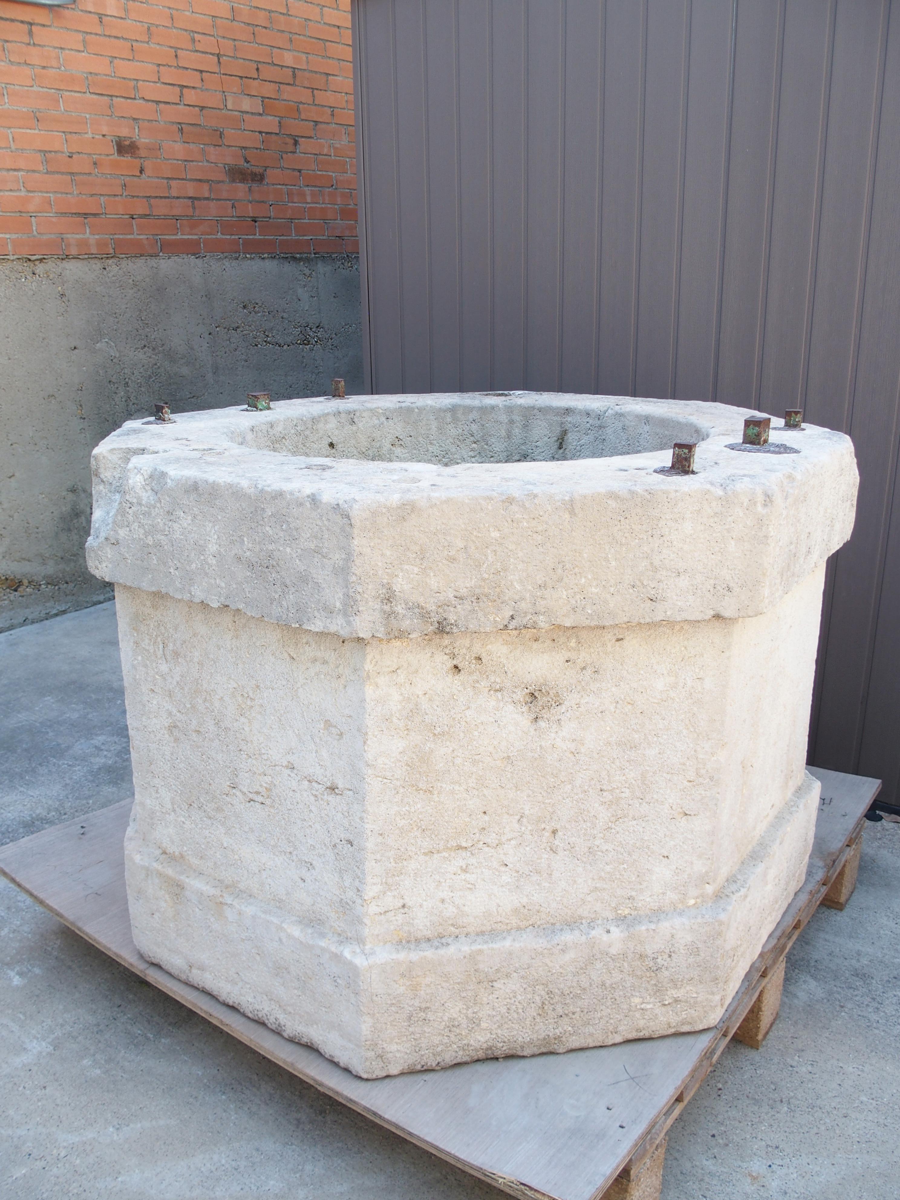 Large 19th Century French Burgundy Limestone Well Head finished “A La Boucharde” For Sale 11