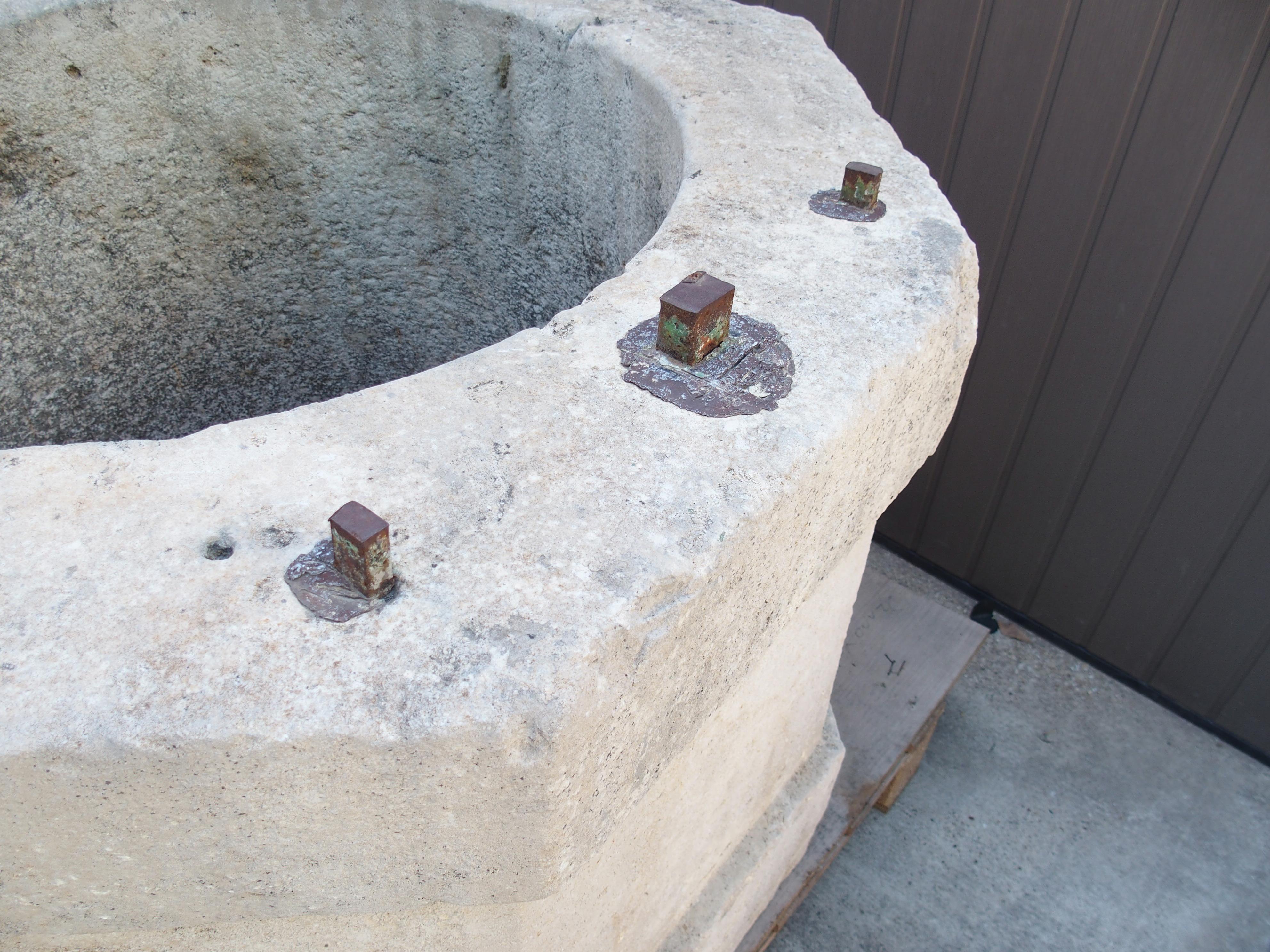 Hand-Carved Large 19th Century French Burgundy Limestone Well Head finished “A La Boucharde” For Sale