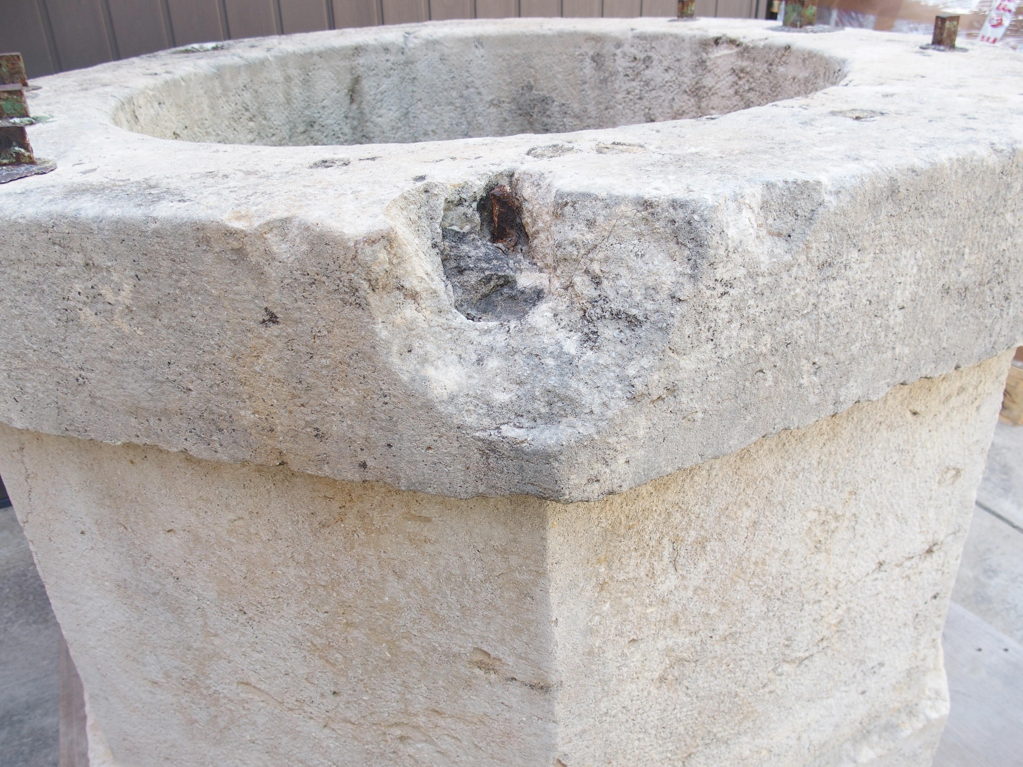 Large 19th Century French Burgundy Limestone Well Head finished “A La Boucharde” For Sale 2