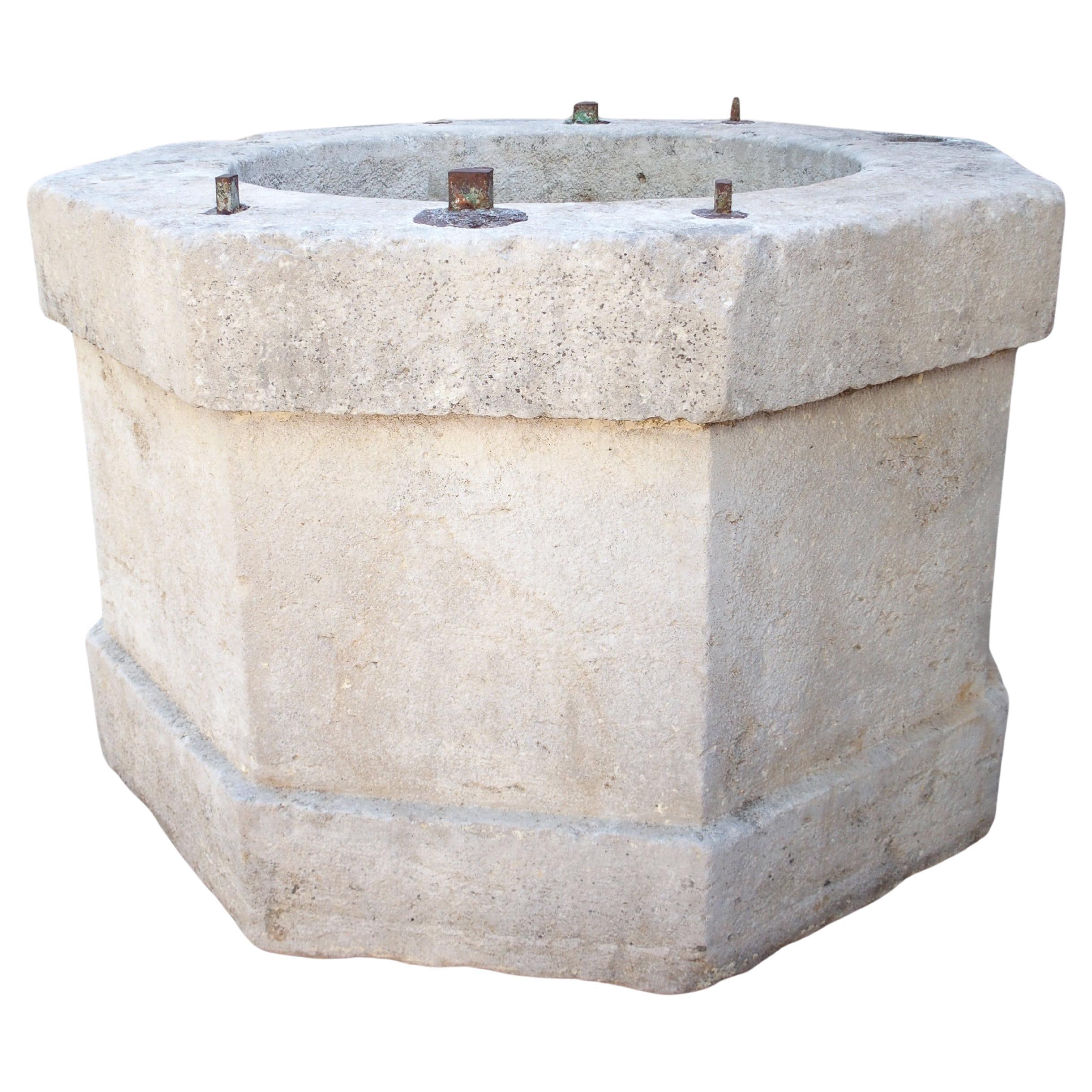 Large 19th Century French Burgundy Limestone Well Head finished “A La Boucharde” For Sale