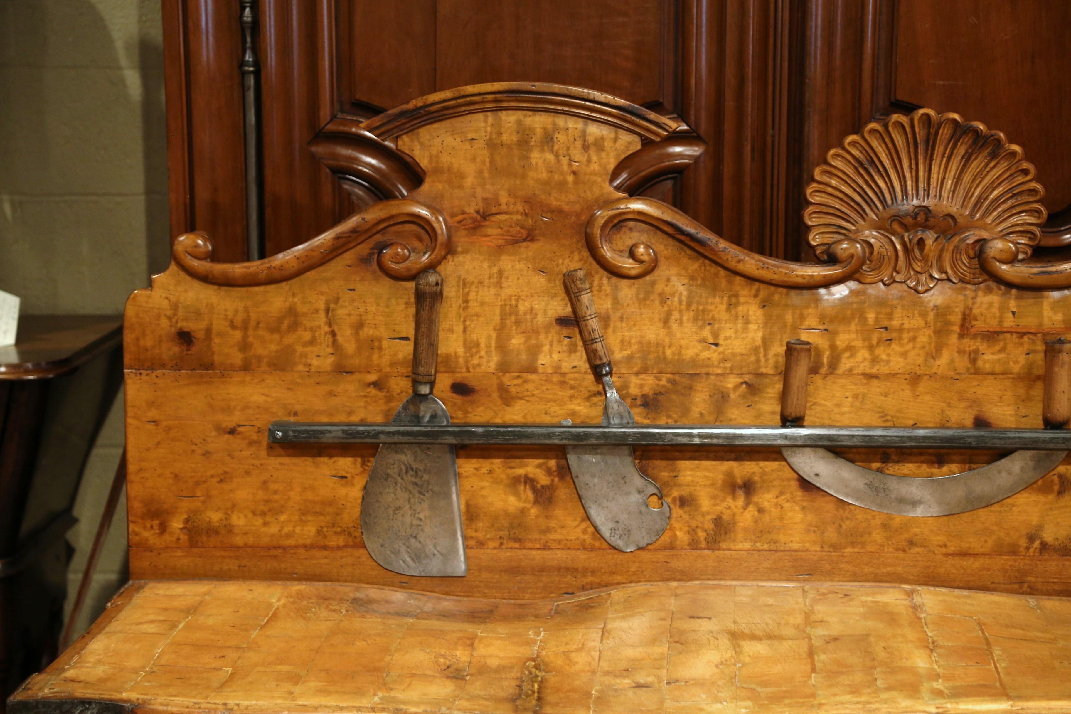 19th Century French Carved Butcher Block with Meat Cleaver Chopper Knives 3