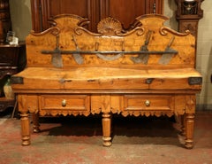 19th Century French Carved Butcher Block with Meat Cleaver Chopper Knives
