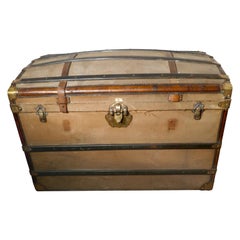 Antique Large 19th Century French Canvas Dome Top Travel Trunk, Lion Brand
