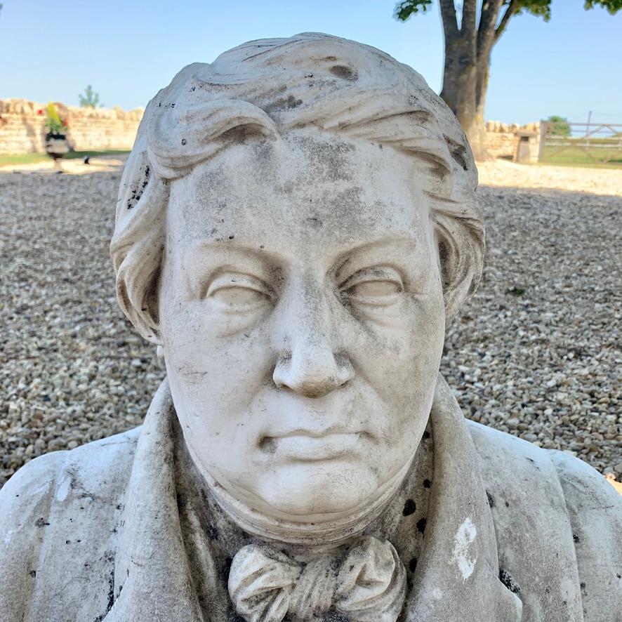 Hand-Carved Large 19th Century French Carrara Marble Bust of a Gentleman For Sale