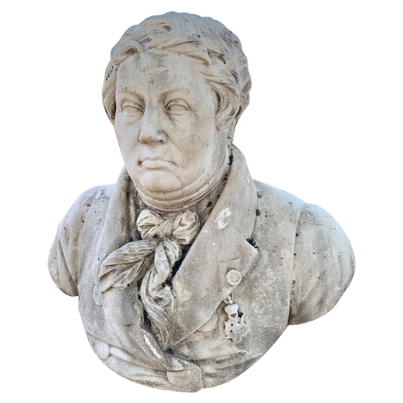 Large 19th Century French Carrara Marble Bust of a Gentleman For Sale