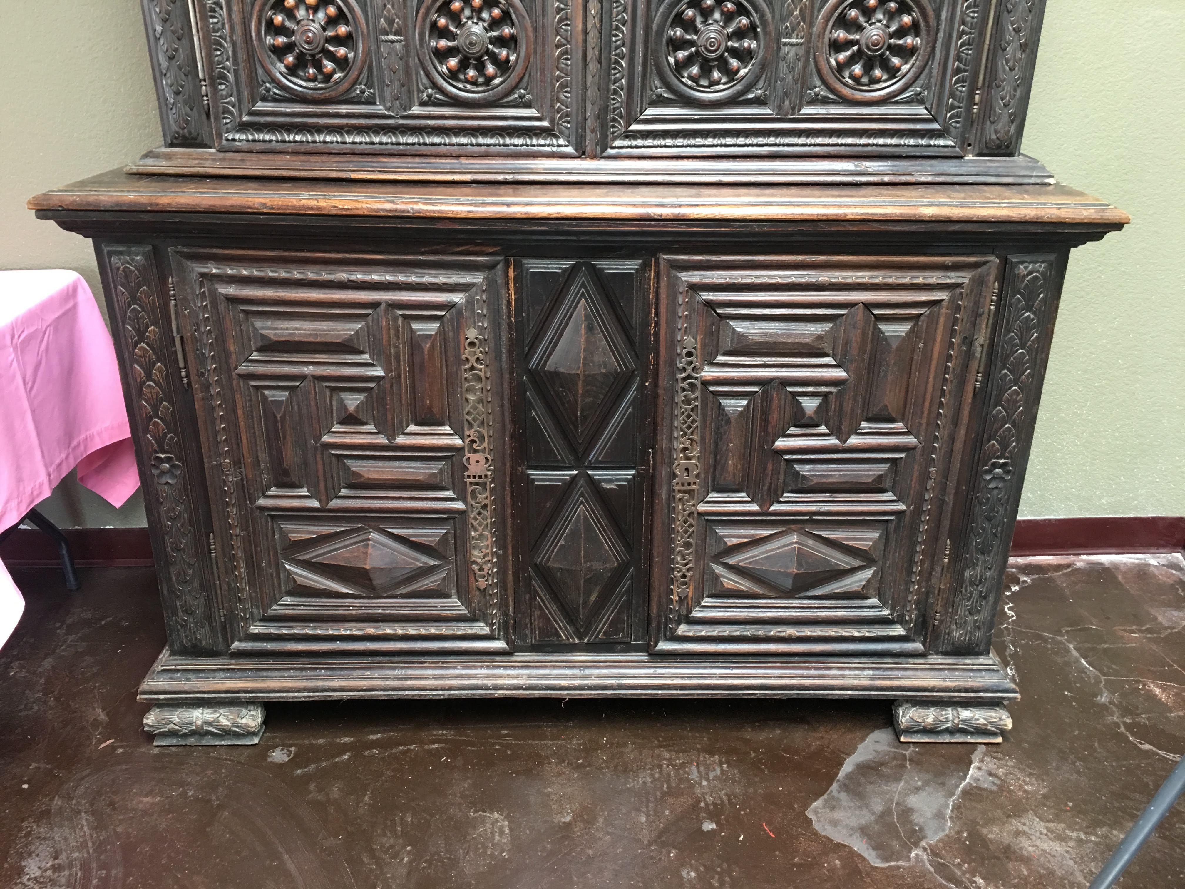 Hand-Carved Large 19th Century French Carved Double Buffet from Brittany For Sale