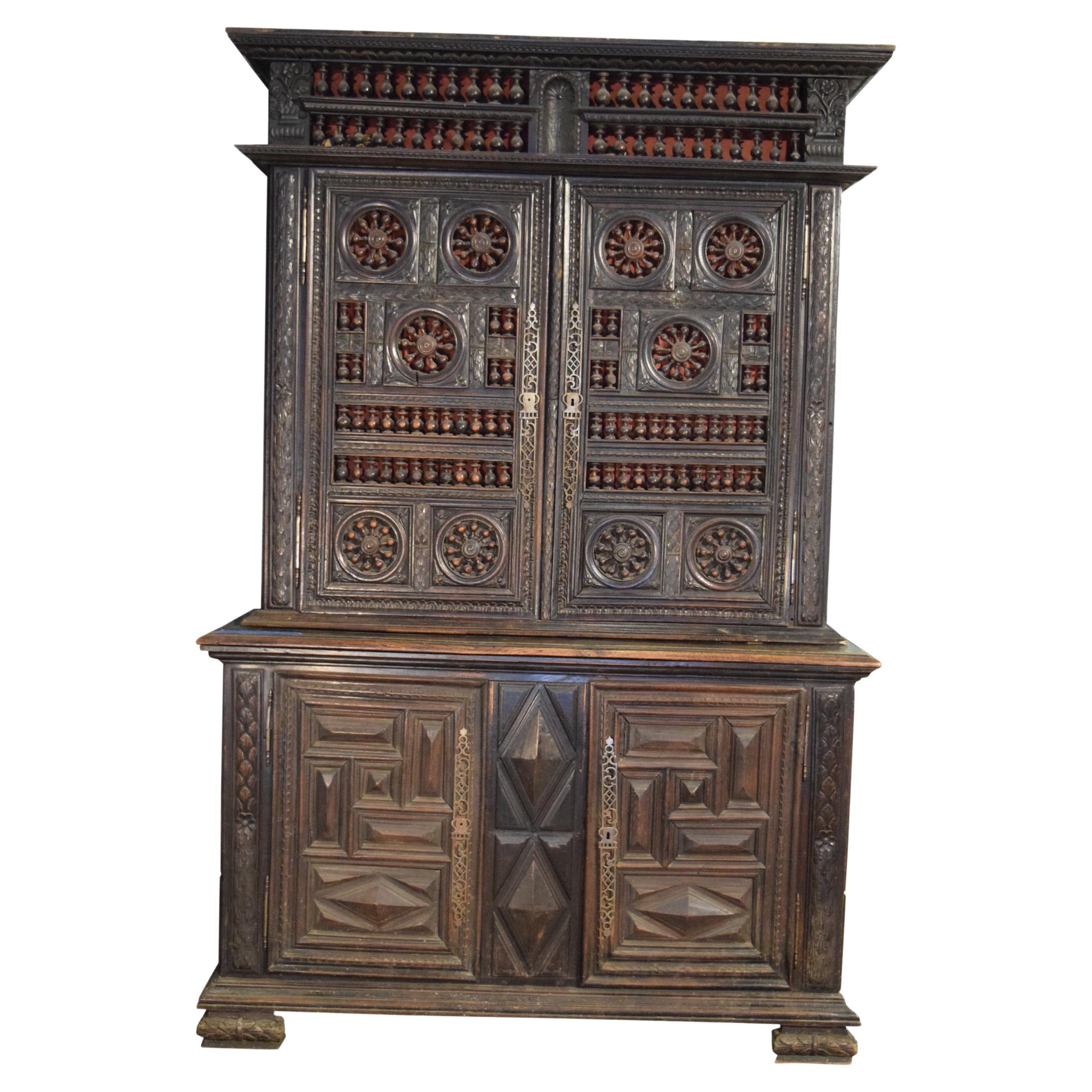 Large 19th Century French Carved Double Buffet from Brittany