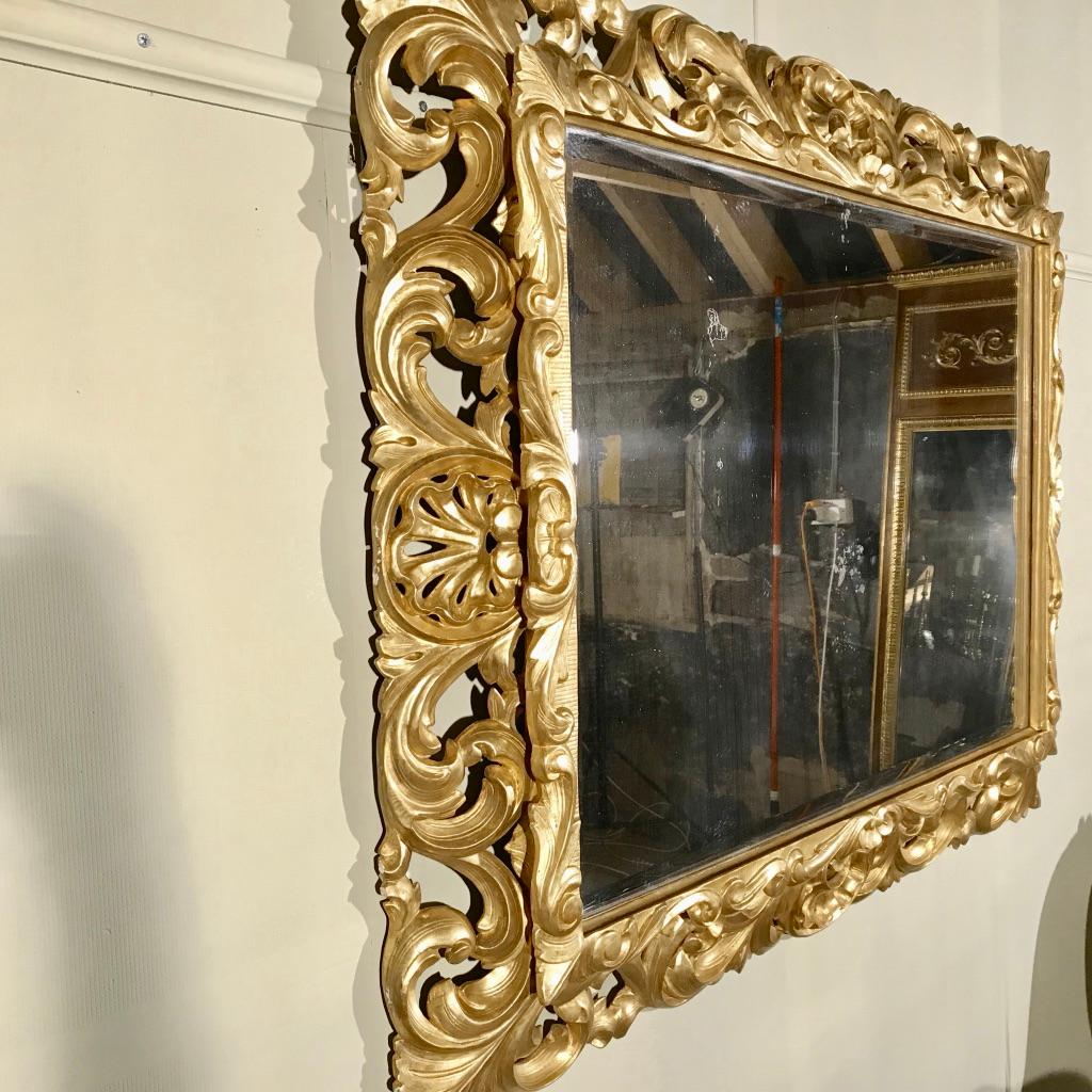 Late 19th Century Large 19th Century French Carved Giltwood Mirror with Original Mirror Glass