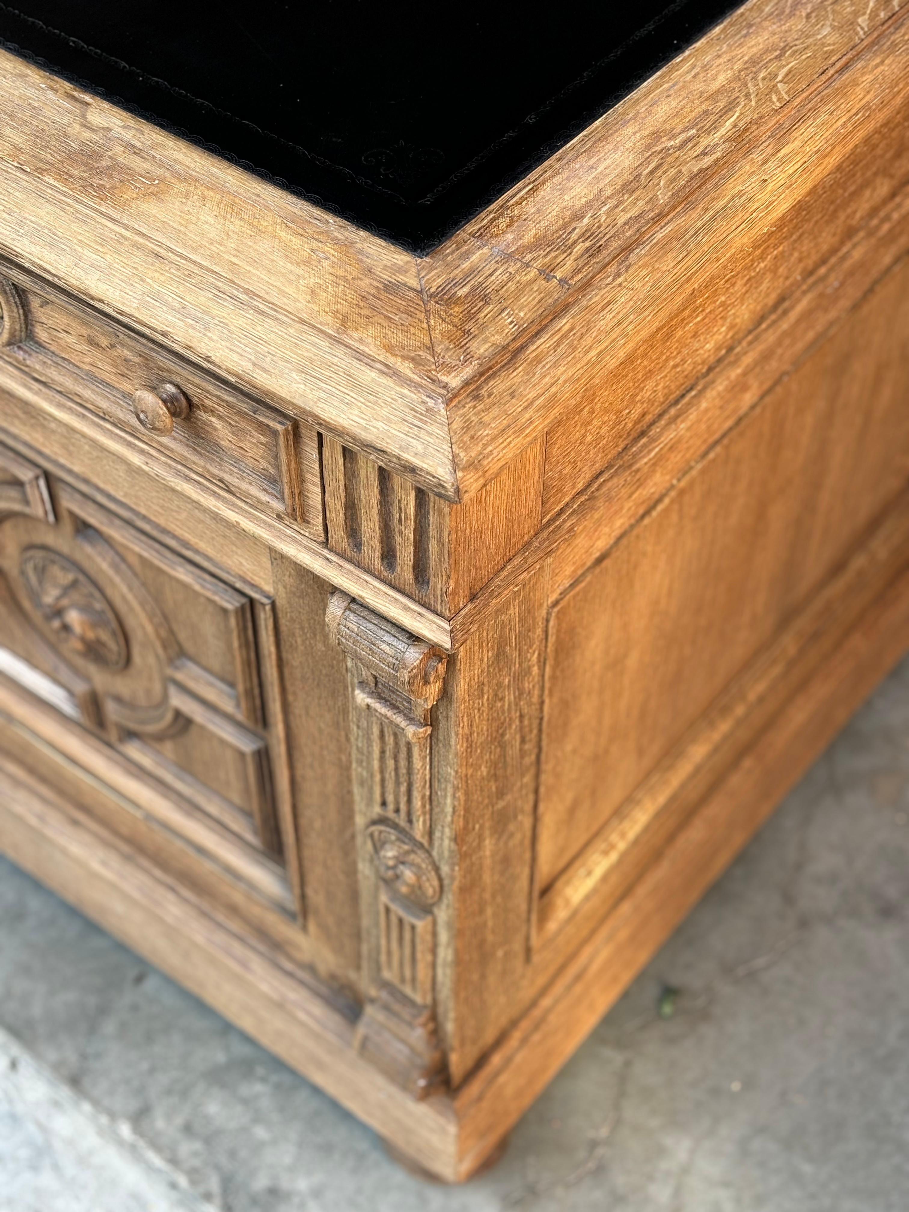 Large 19th Century French Carved Oak Partners Desk For Sale 7
