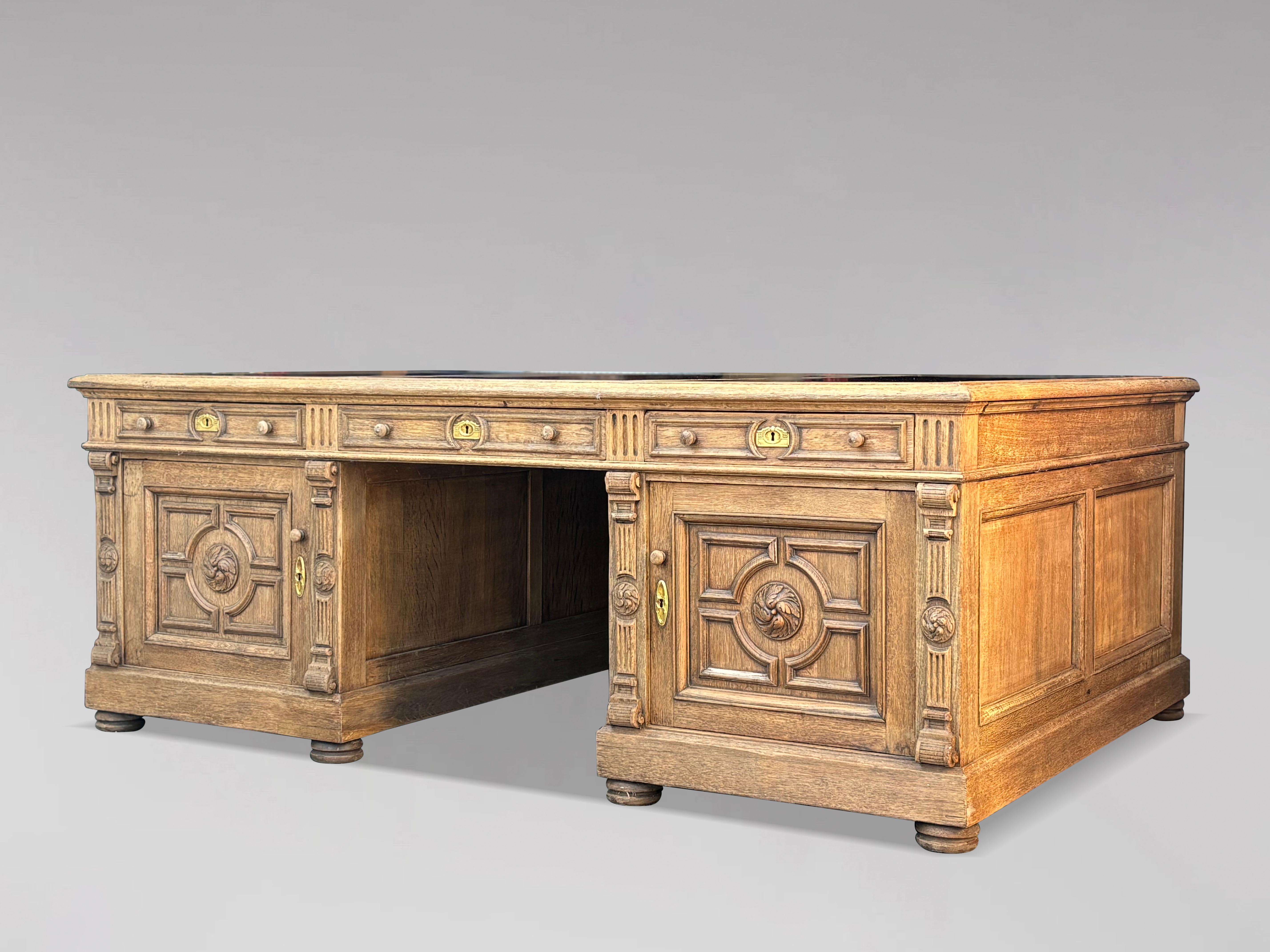 Large 19th Century French Carved Oak Partners Desk For Sale 8