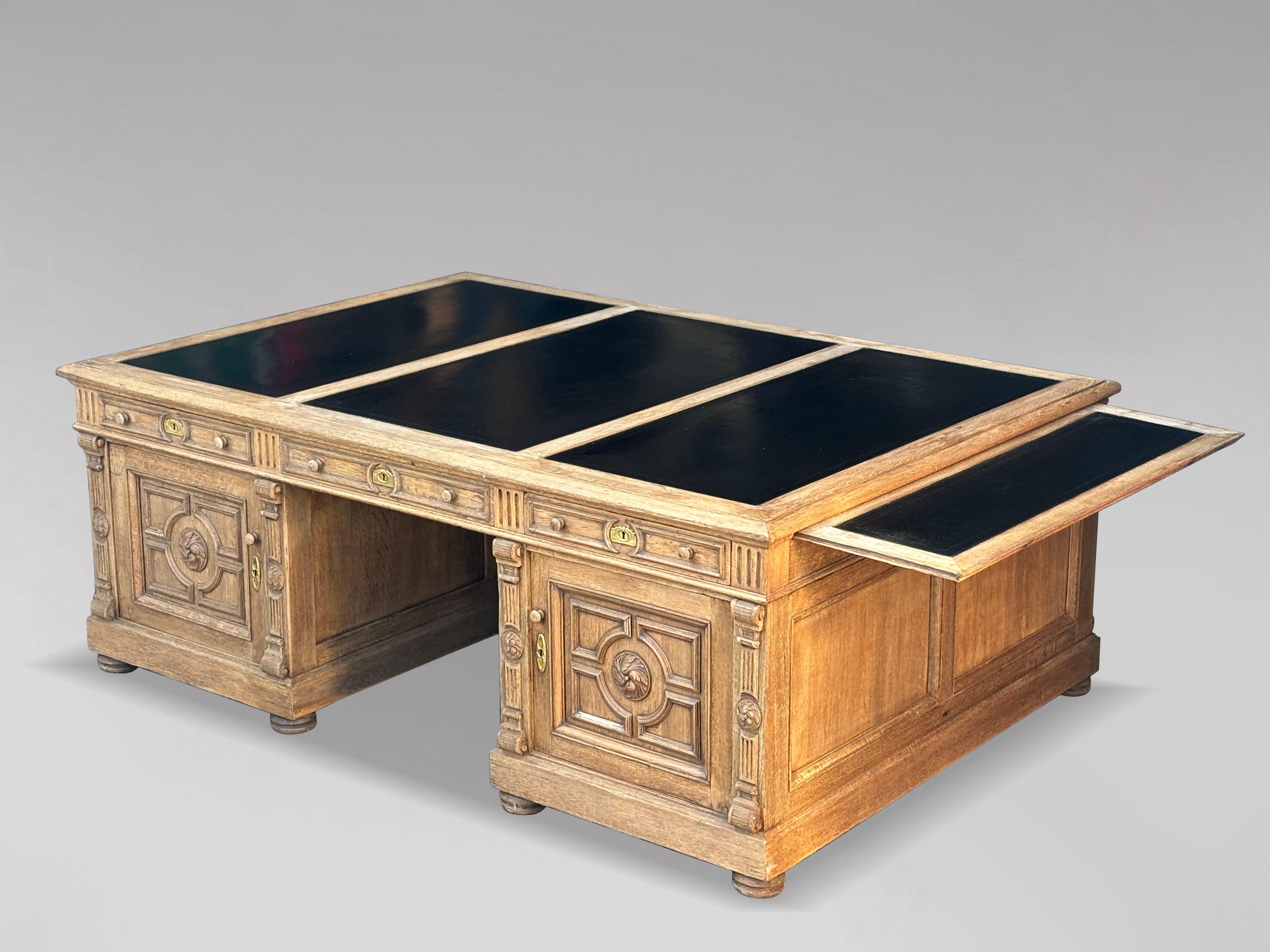 Large 19th Century French Carved Oak Partners Desk For Sale 9