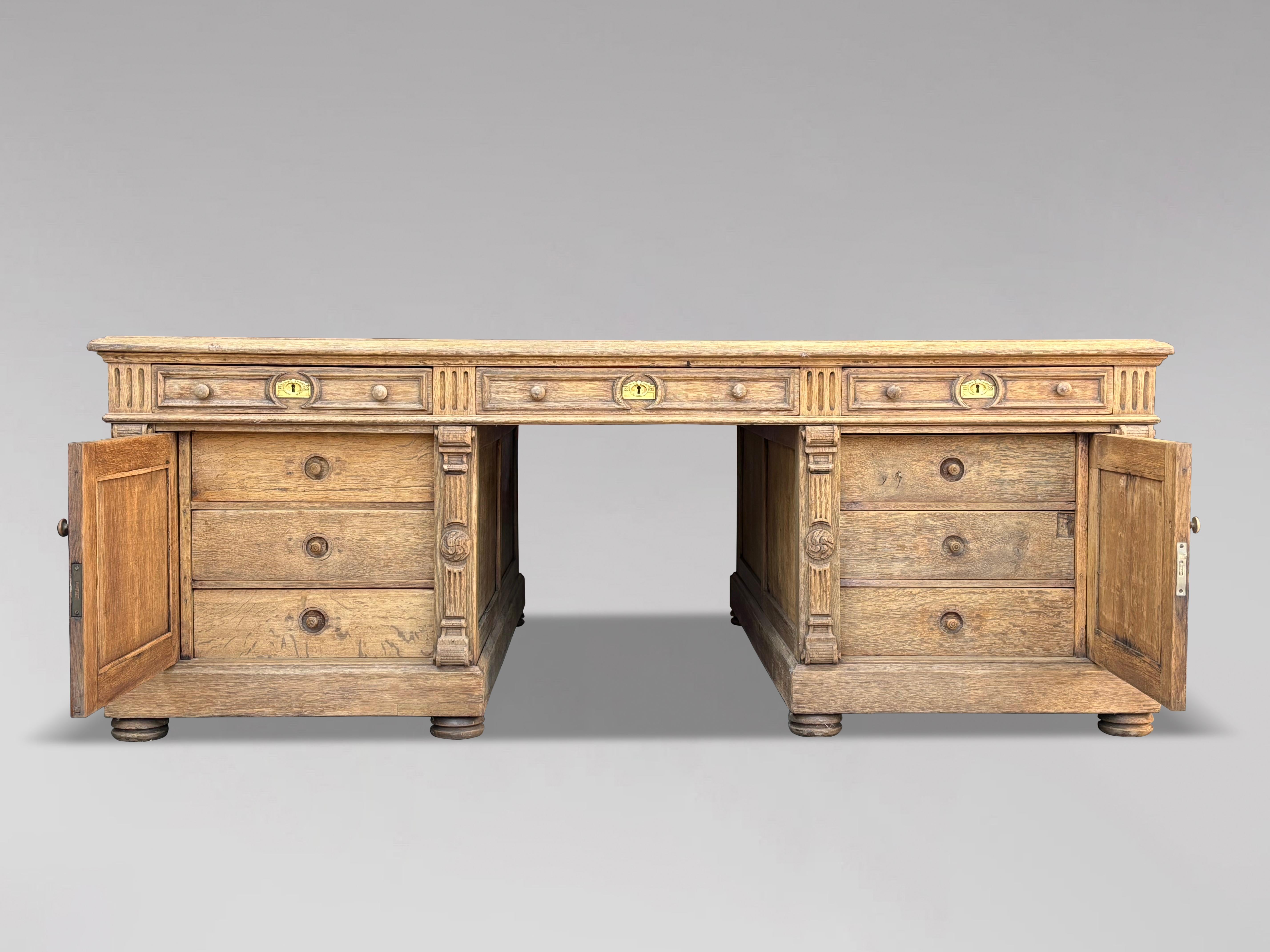 Large 19th Century French Carved Oak Partners Desk For Sale 1