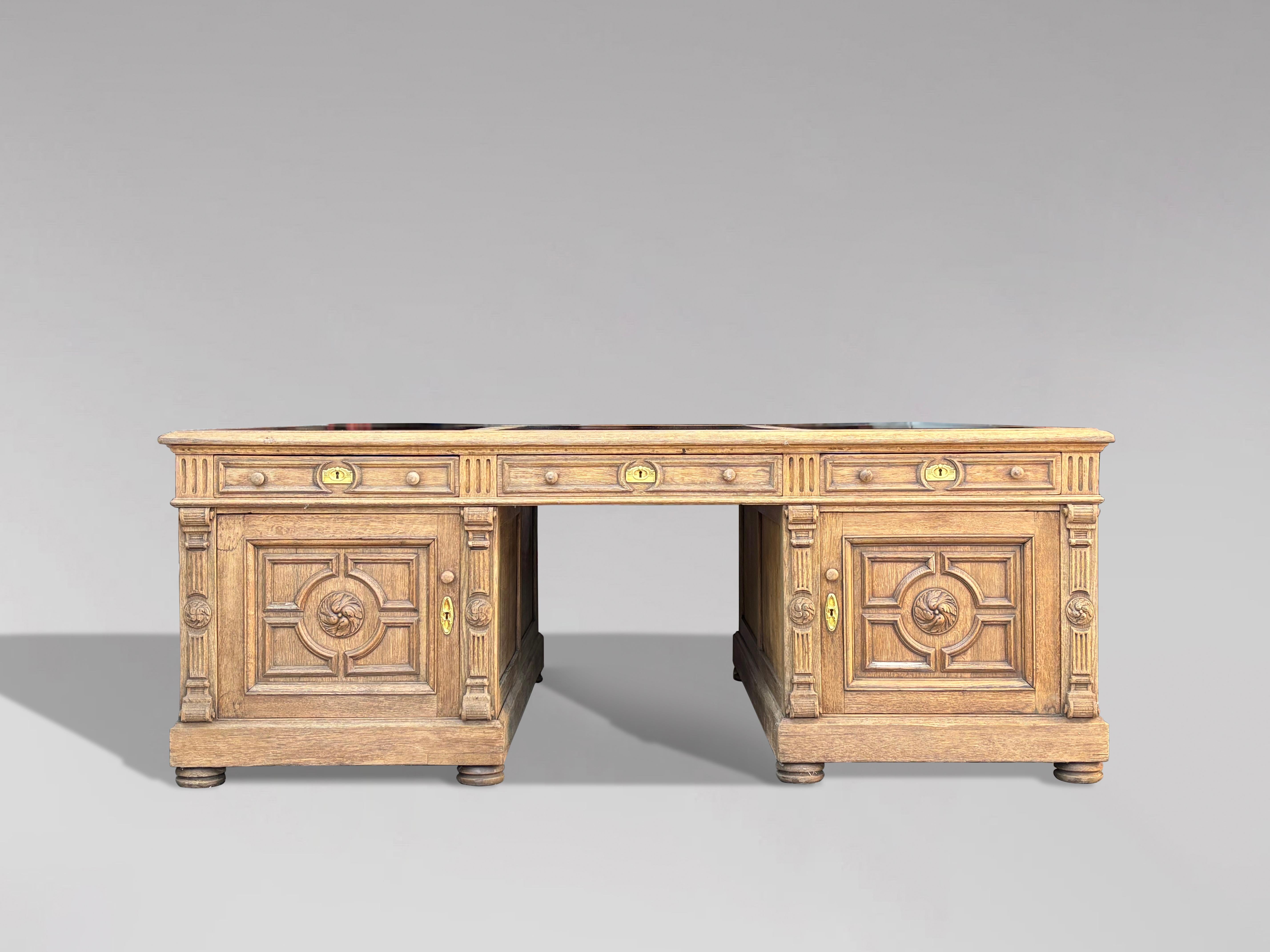 Large 19th Century French Carved Oak Partners Desk For Sale 2