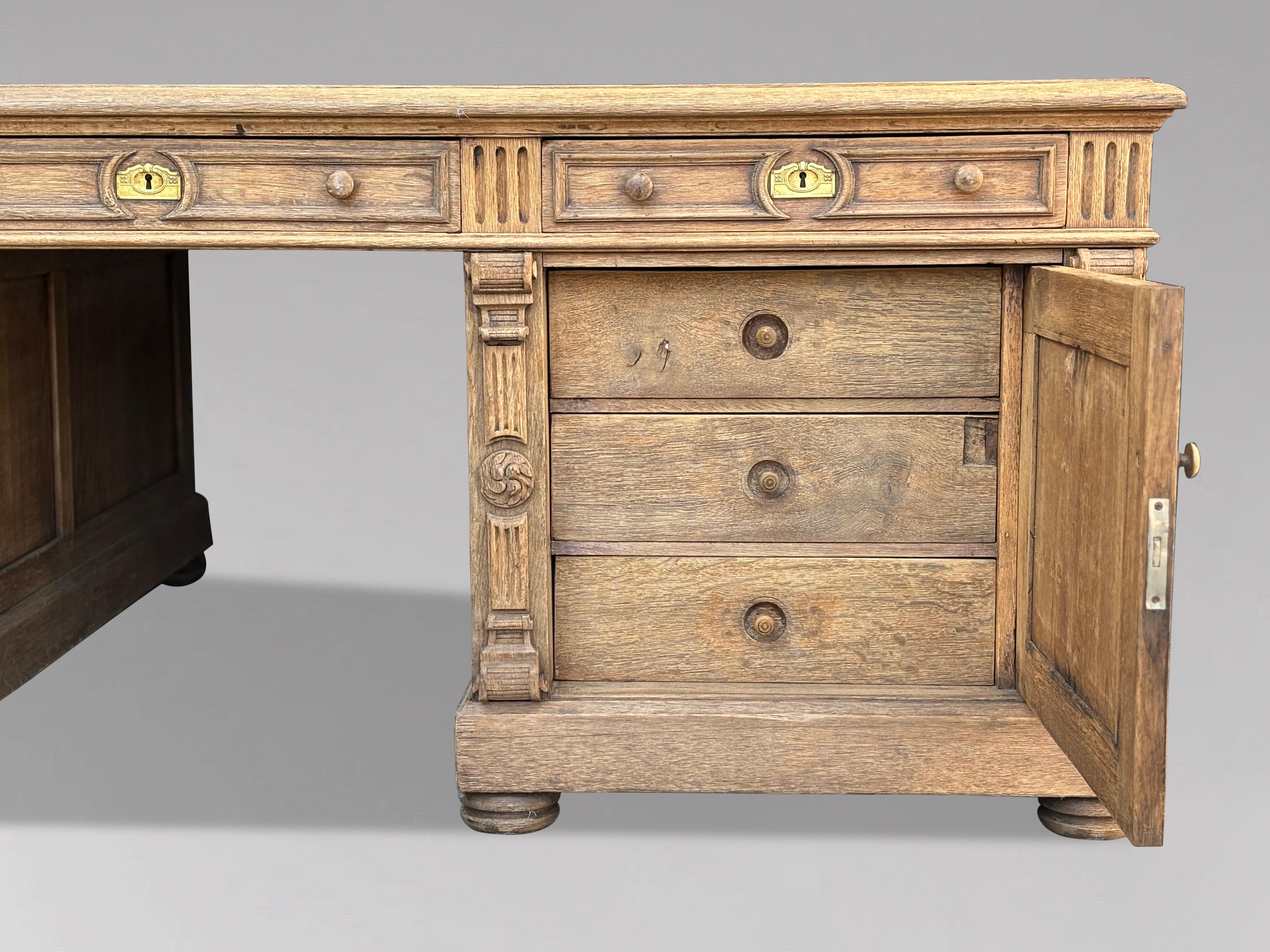 Large 19th Century French Carved Oak Partners Desk For Sale 4