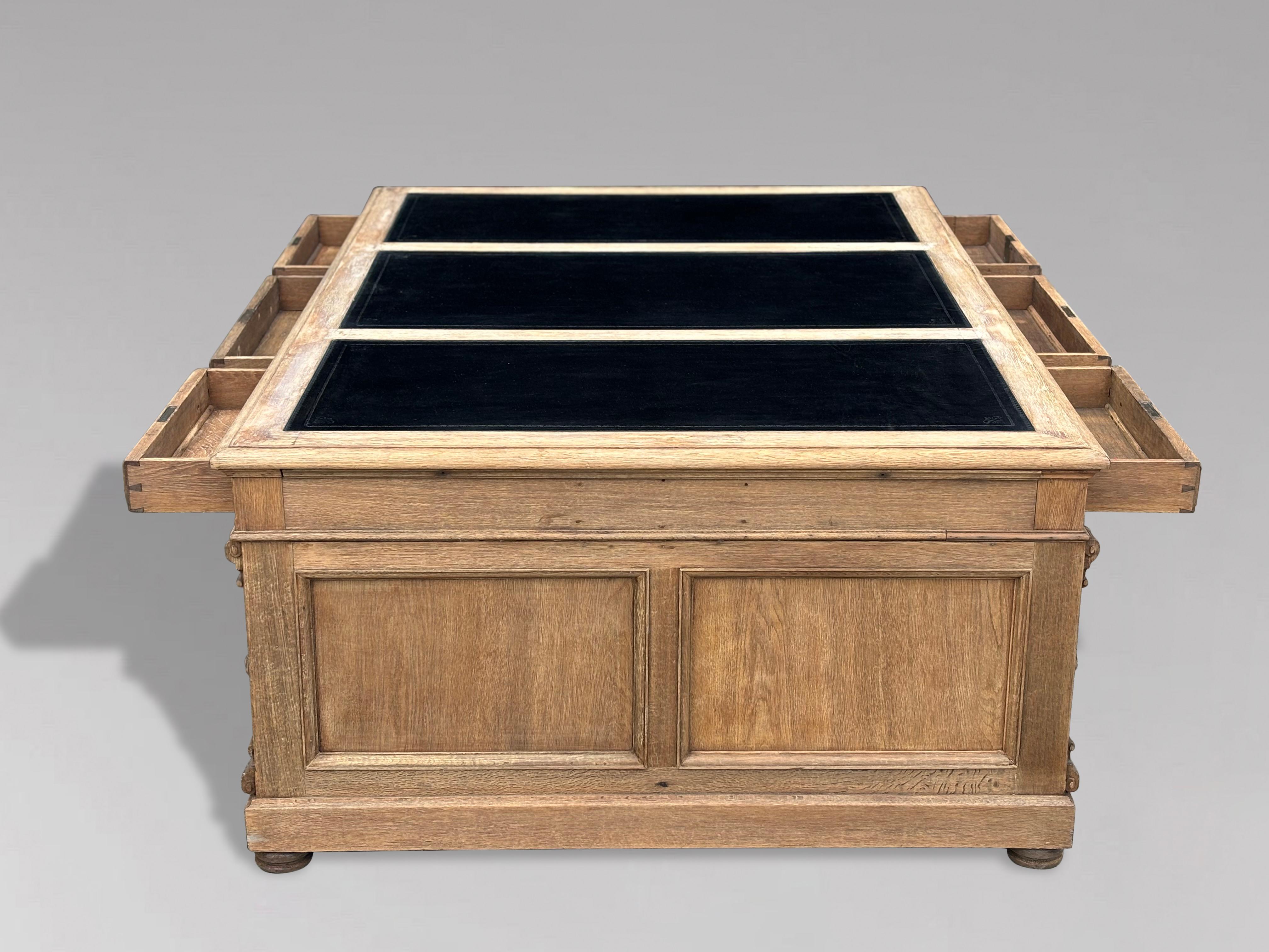 Large 19th Century French Carved Oak Partners Desk For Sale 5