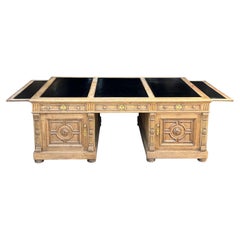Large 19th Century French Carved Oak Partners Desk