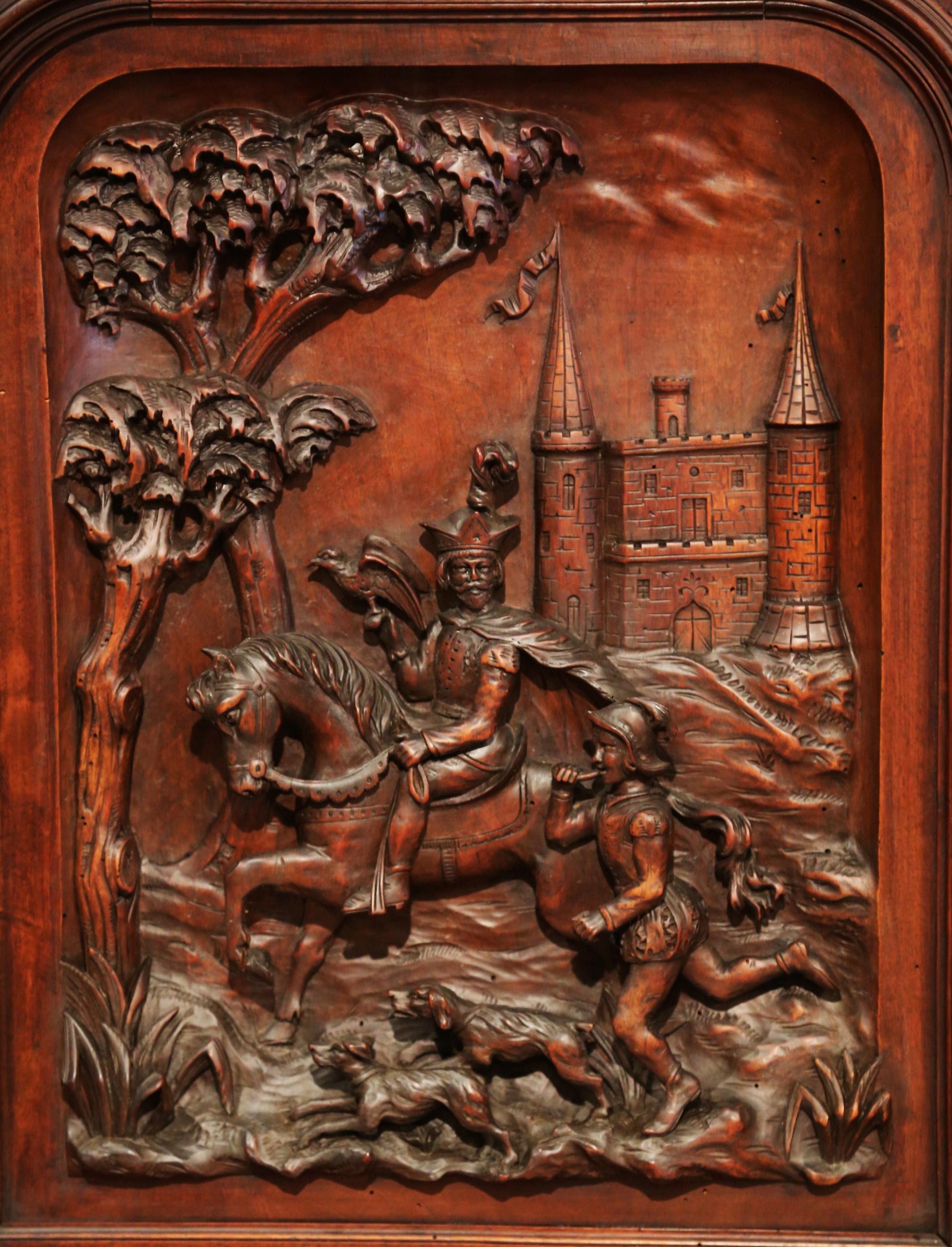 Renaissance Large 19th Century French Carved Patinated Walnut Panel in High Relief