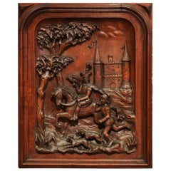 Large 19th Century French Carved Patinated Walnut Panel in High Relief