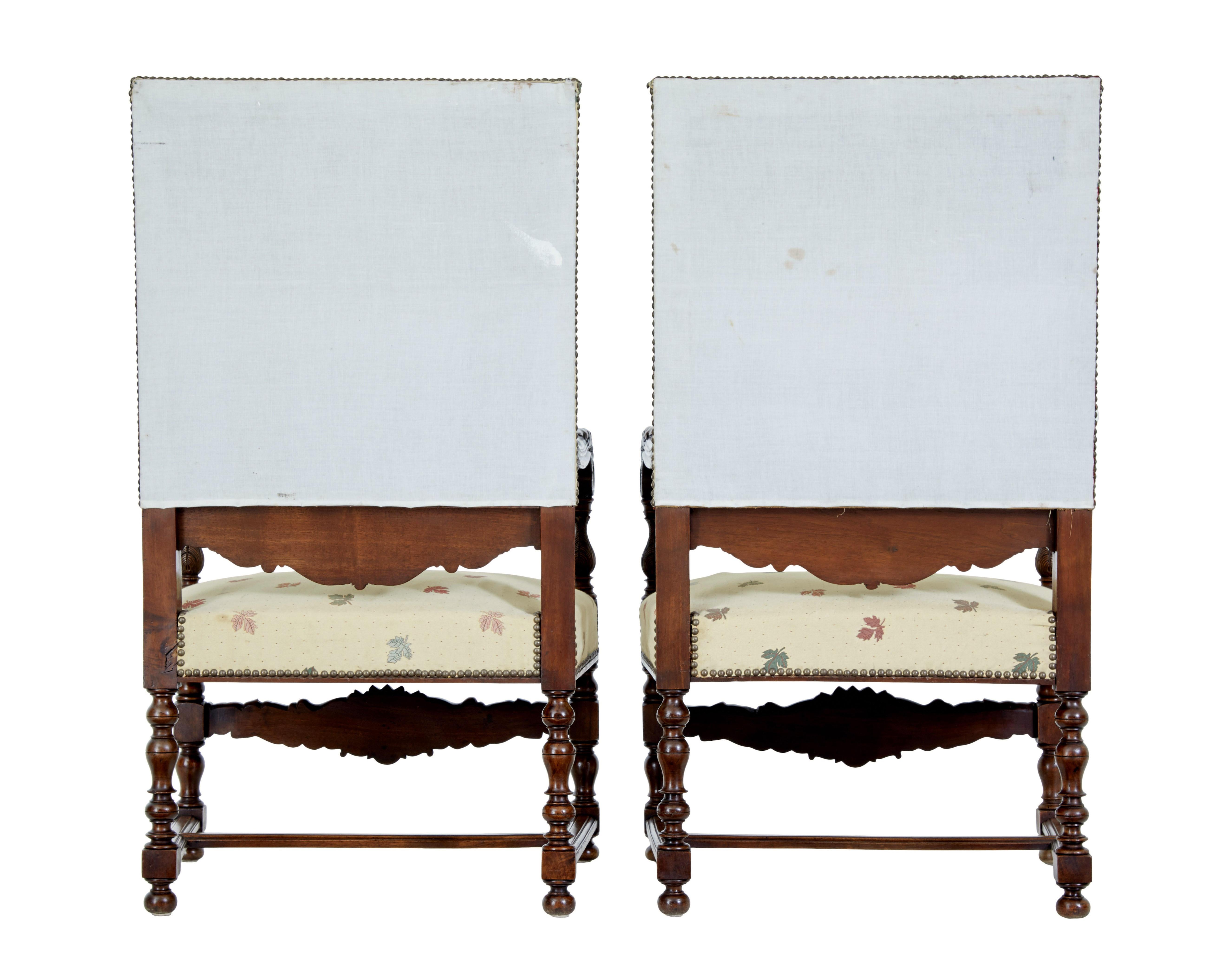 Large 19th century French carved walnut armchairs For Sale 1