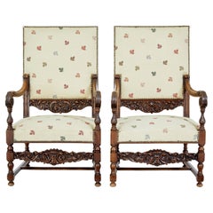 Large 19th century French carved walnut armchairs
