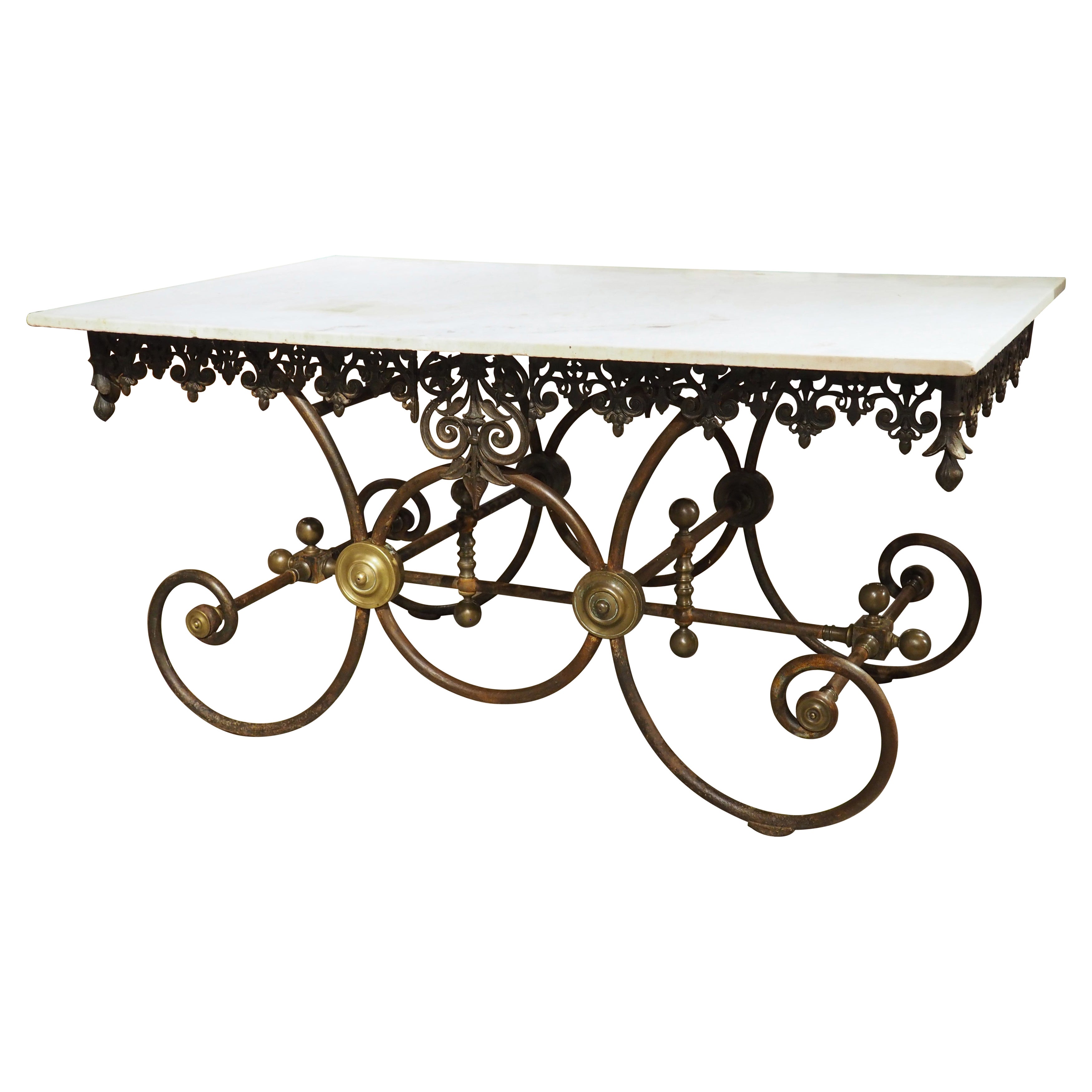 Large 19th Century French Cast Iron and Marble Butcher Shop or “Pastry Table”