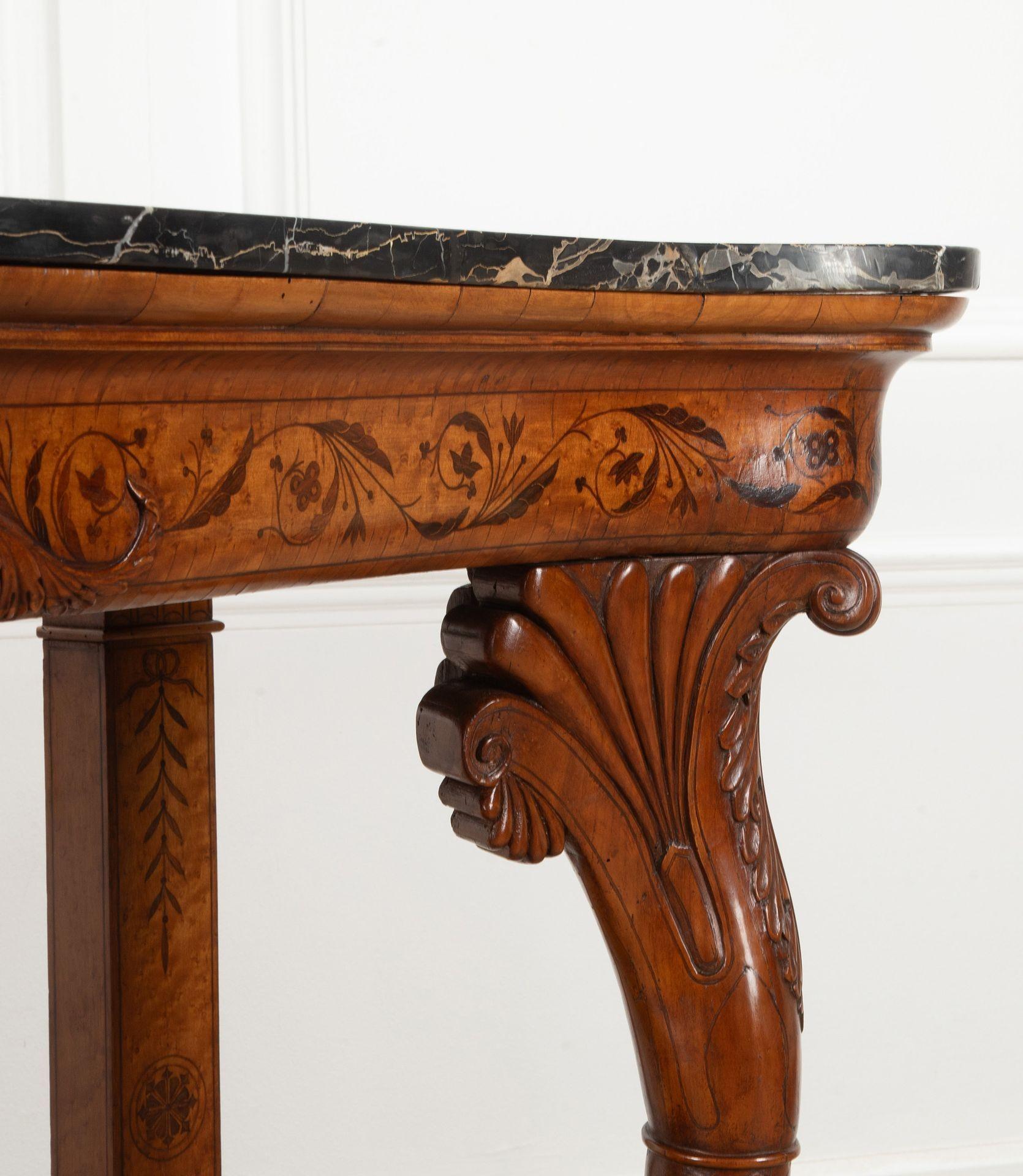 Marble Large 19th Century French Charles X Satinwood Console Table For Sale