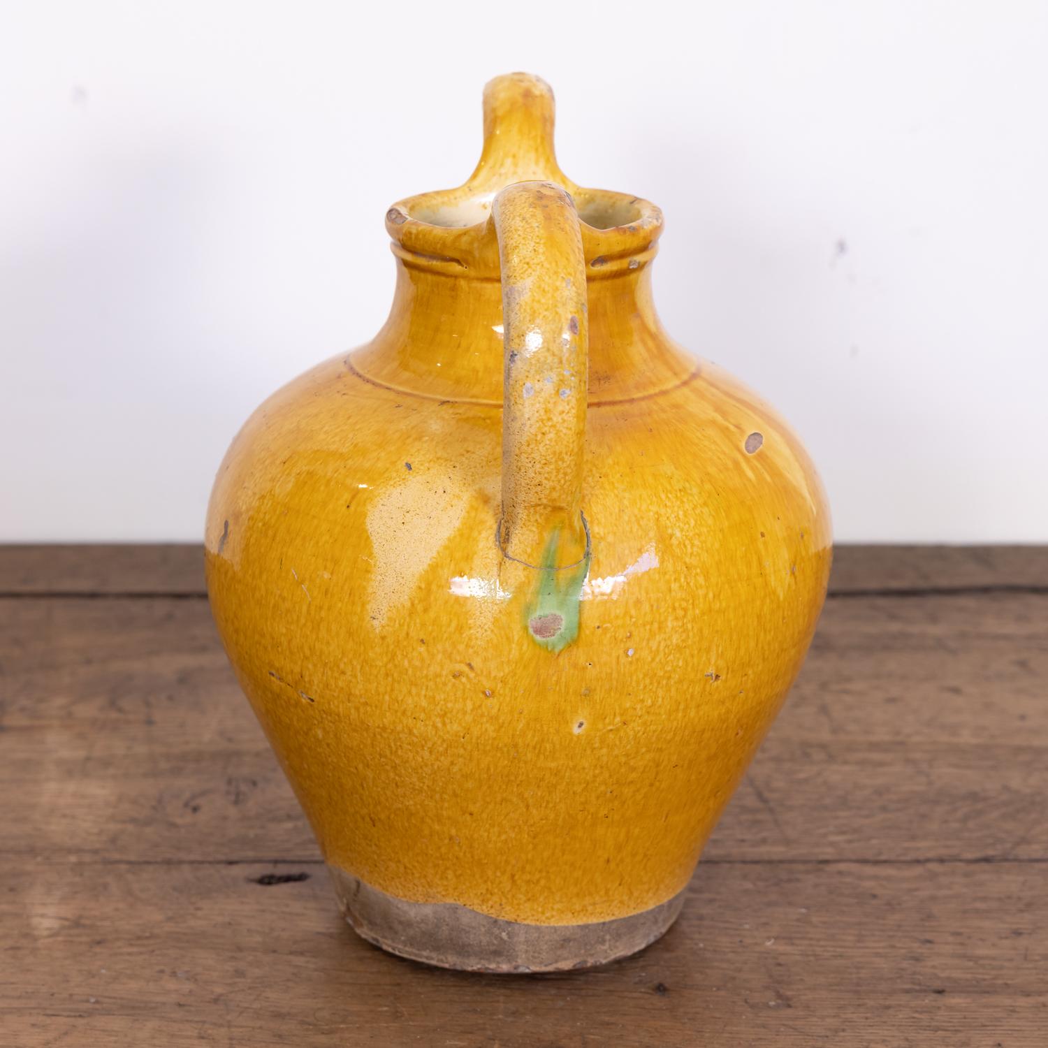 Glazed Large 19th Century French Cruche Orjol or Water Jug with Yellow Glaze