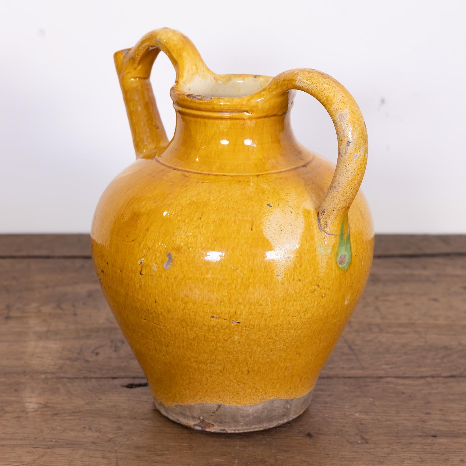 Large 19th Century French Cruche Orjol or Water Jug with Yellow Glaze In Good Condition In Birmingham, AL