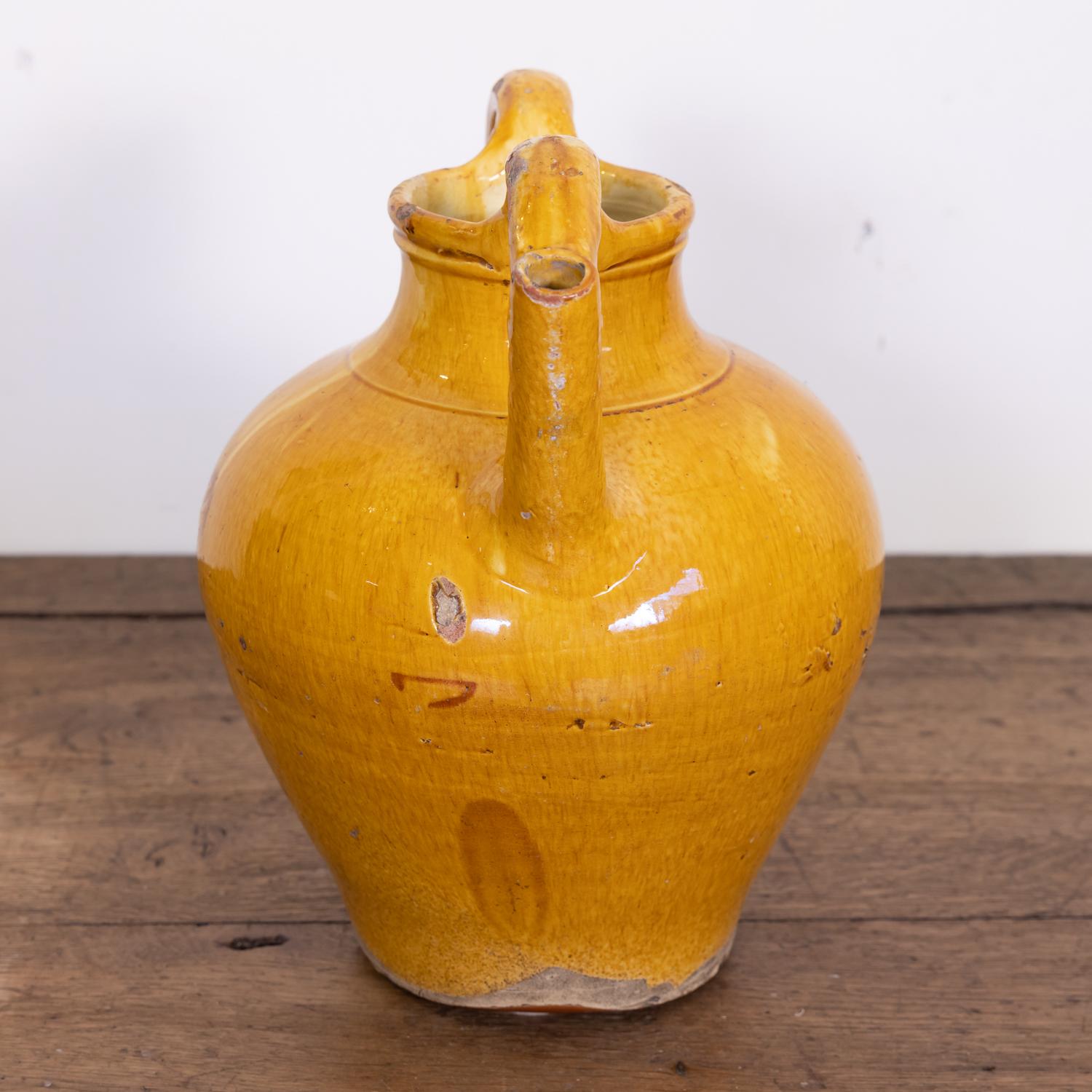 Large 19th Century French Cruche Orjol or Water Jug with Yellow Glaze 1