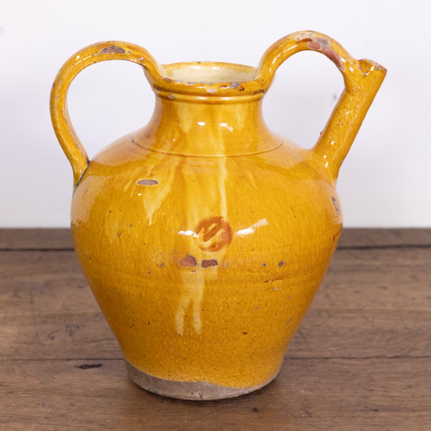 Large 19th Century French Cruche Orjol or Water Jug with Yellow Glaze 3