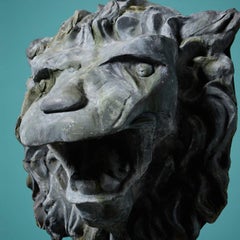 Large 19th Century French Decorative Zinc Lion Mask on Bronze Base